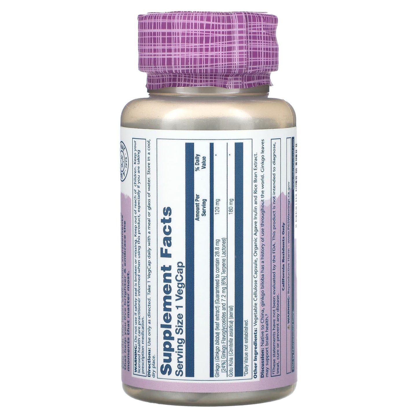 Solaray, Vital Extracts, Ginkgo Biloba With Gotu Kola, 60 VegCaps - Image 2