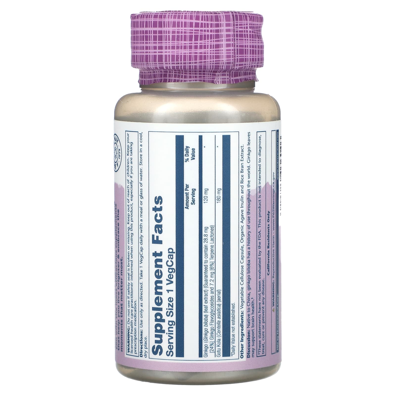 Solaray, Vital Extracts, Ginkgo Biloba With Gotu Kola, 60 VegCaps - Image 2