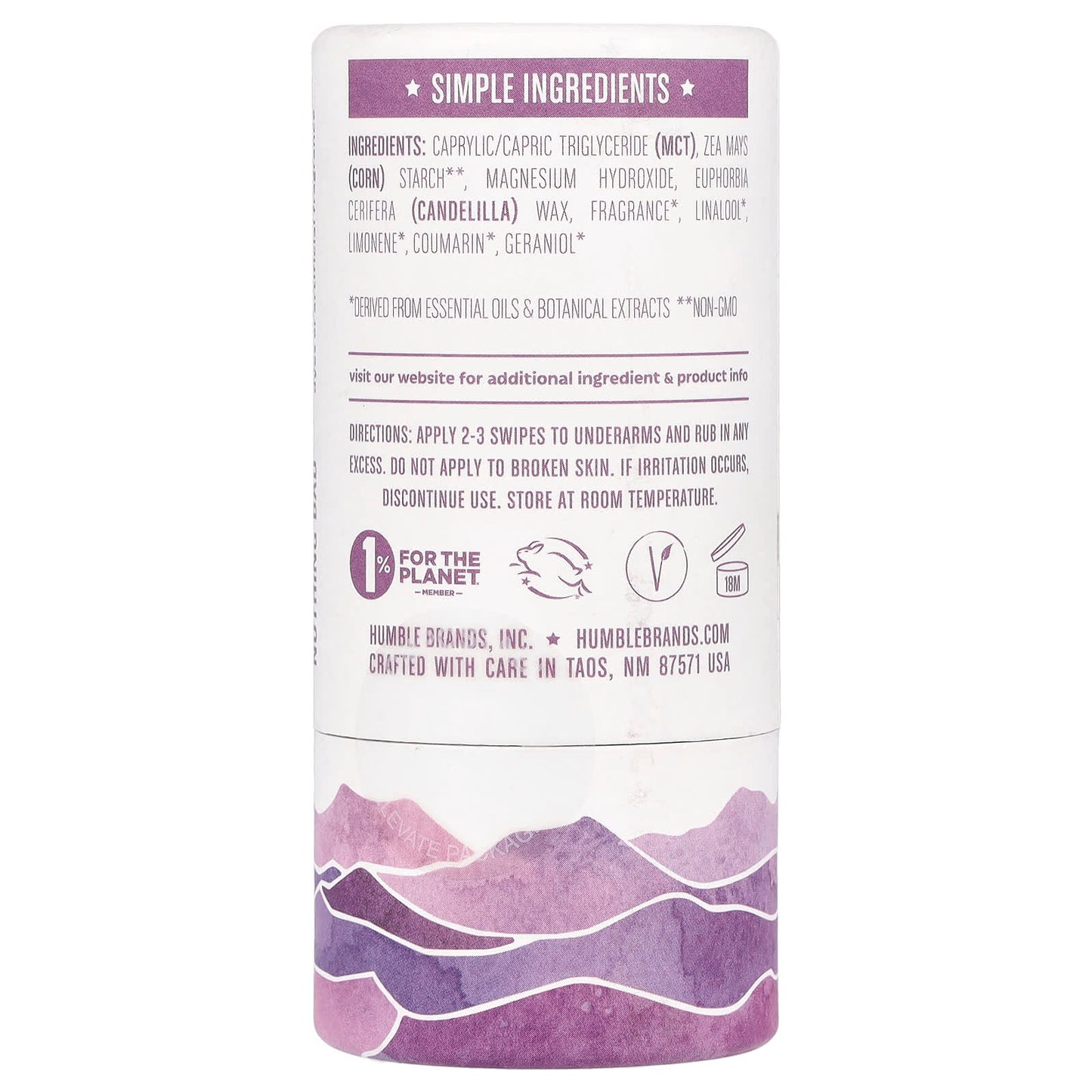 Natural, Cruelty-Free Deodorant by Humble Brands - Mountain Lavender, 2.65 oz - Image 2