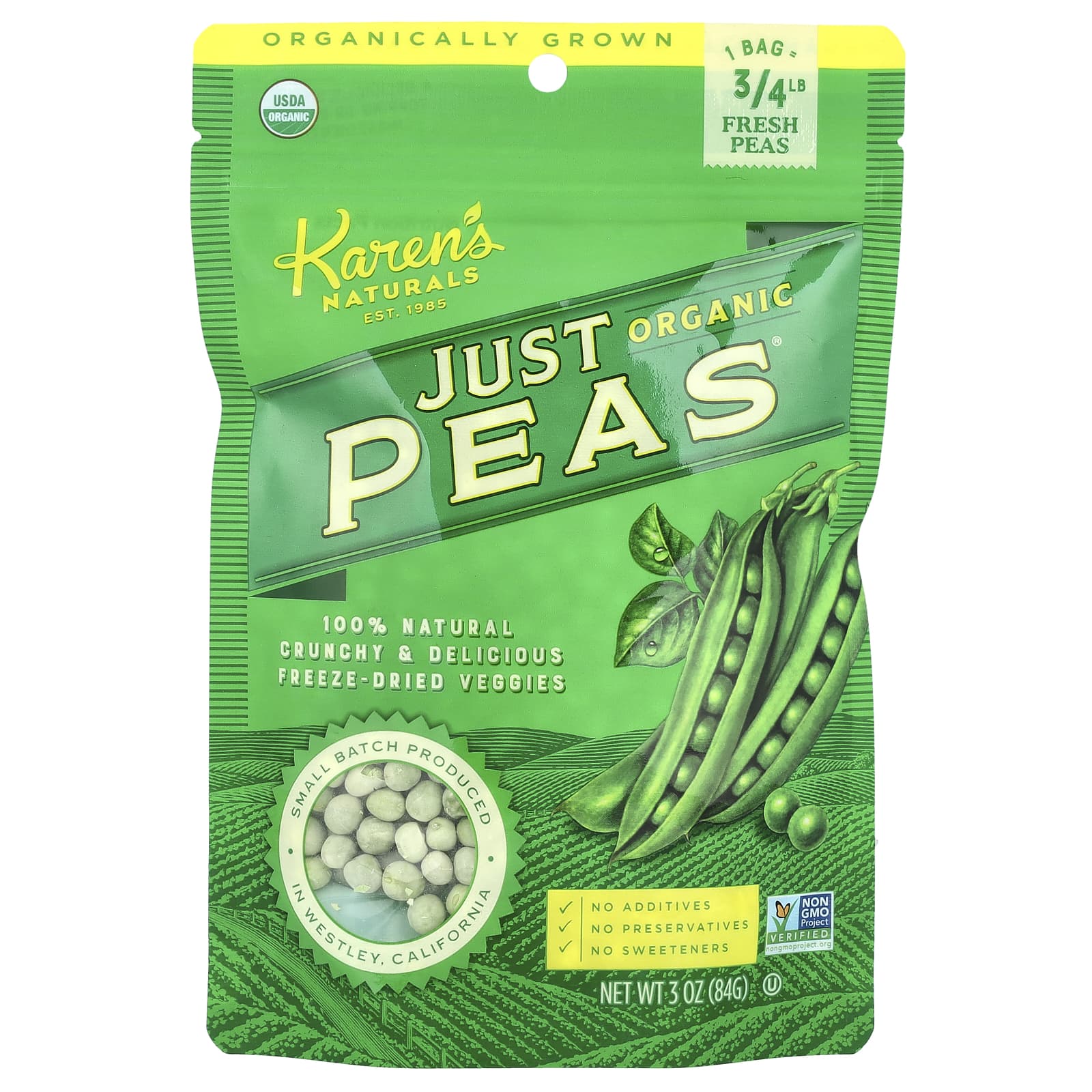Karen's Naturals, Organic Just Peas®, 3 oz (84 g) - Image 1