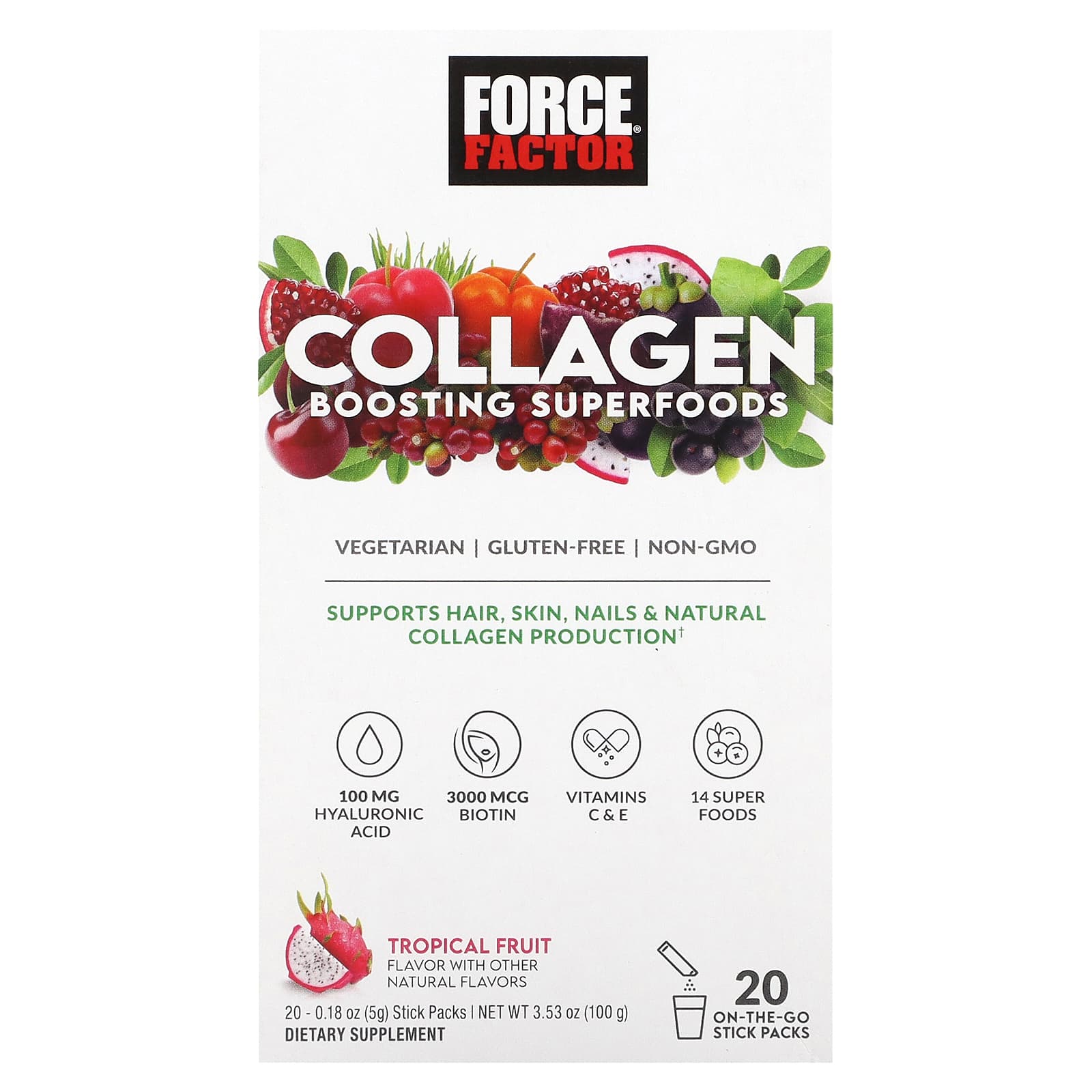 Collagen Boosting Superfoods by Force Factor, 20 Stick Packs - Image 1