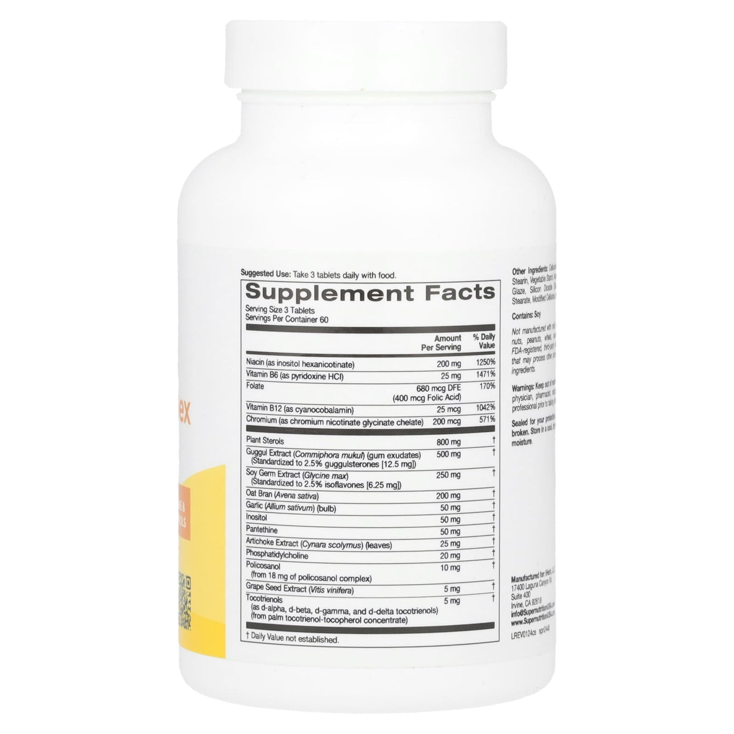 Super Nutrition, Plant Sterols & Policosanol Complex with Folate, Guggul Extract, Soy Germ Extract, and Oat Bran, 180 Tablets - Image 2