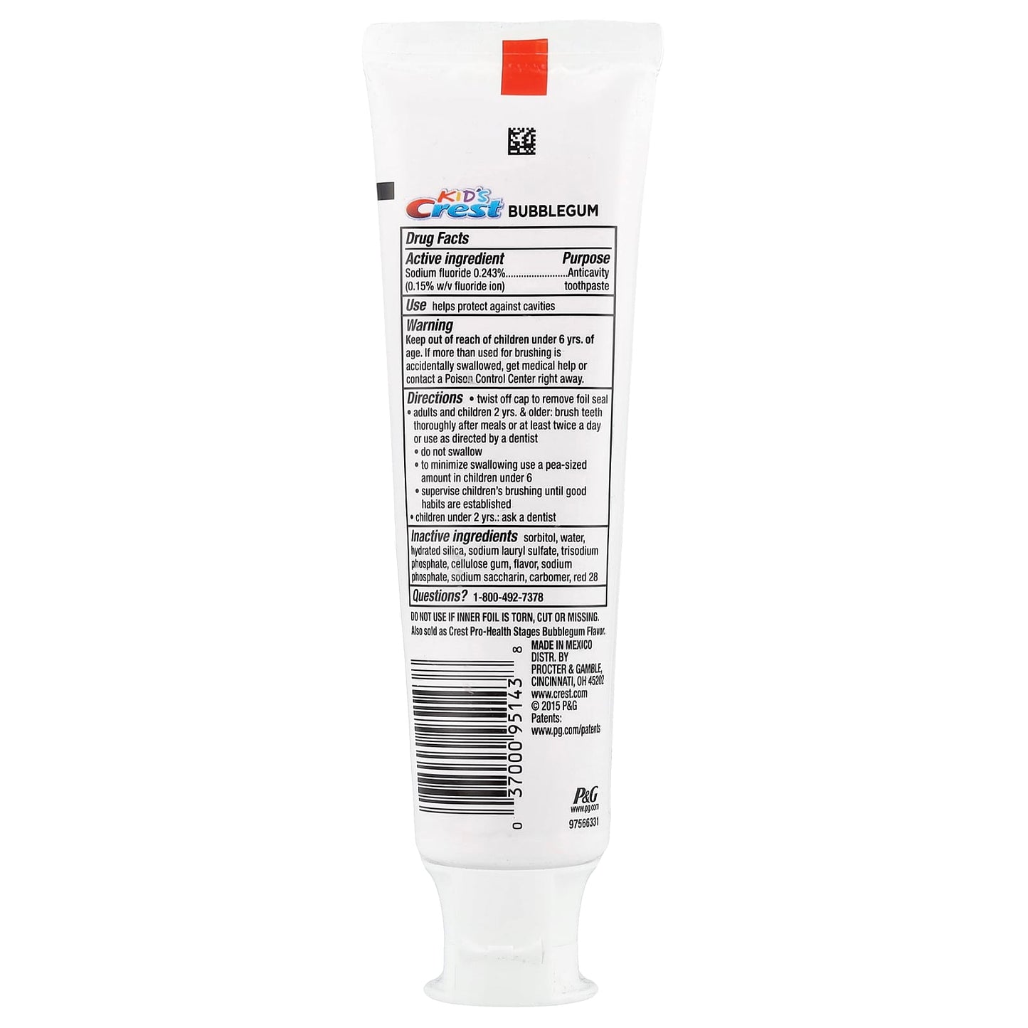 Kids Cavities Protection Toothpaste by Crest - Bubble Gum Flavor - Image 2