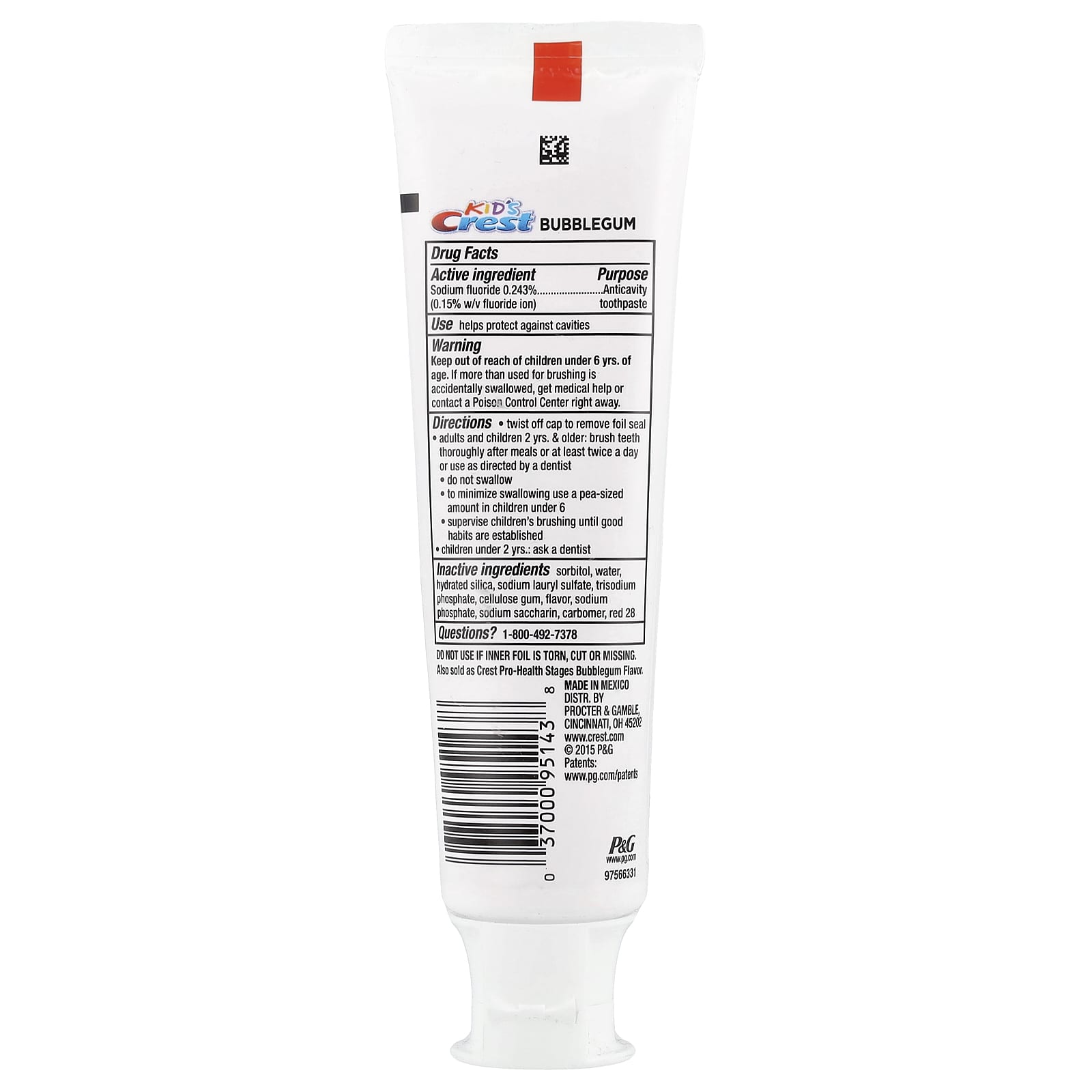 Kids Cavities Protection Toothpaste by Crest - Bubble Gum Flavor - Image 2