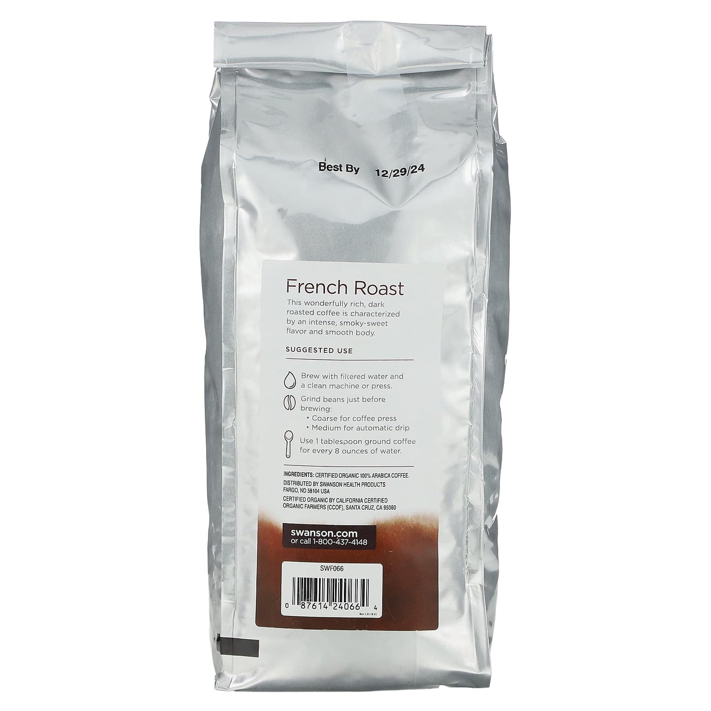 Swanson, Organic French Roast Coffee, Whole Bean, Dark Roast, 16 oz (454 g) - Image 2