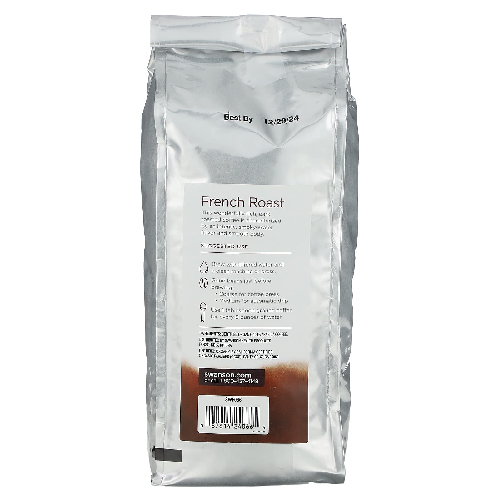 Swanson, Organic French Roast Coffee, Whole Bean, Dark Roast, 16 oz (454 g) - Image 2