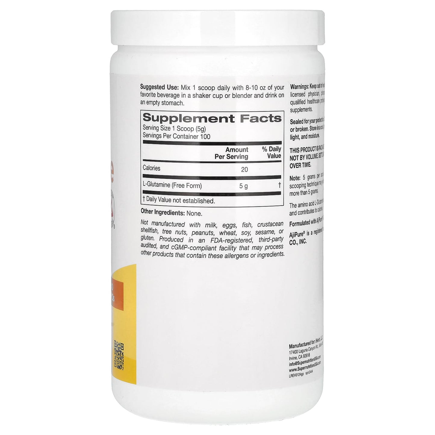 Unflavored L-Glutamine Powder by Super Nutrition for Gut Health & Muscle - Image 2