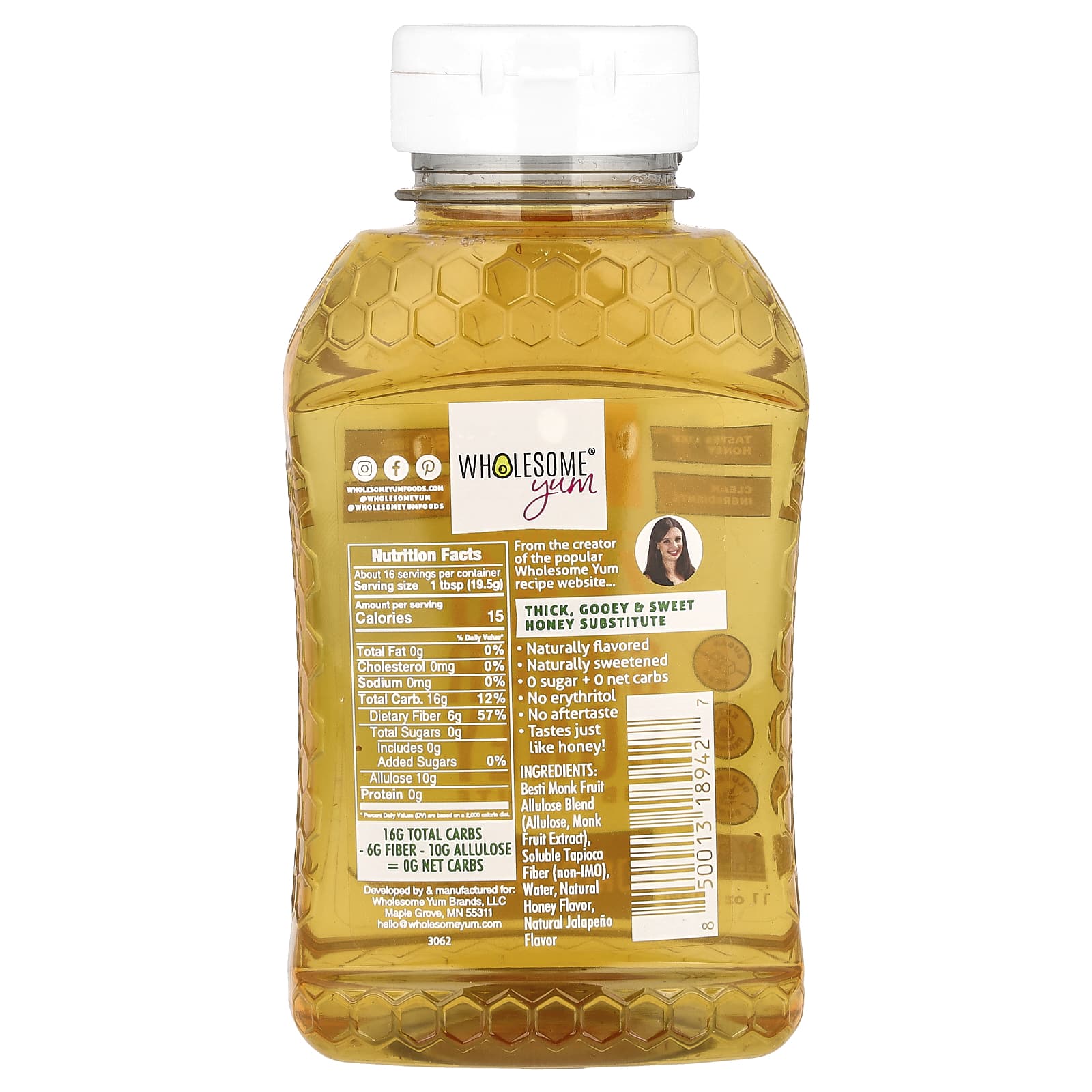 Wholesome Yum, Zero Sugar Honey Substitute, Jalapeno, 11 oz (312 g) - Image 2