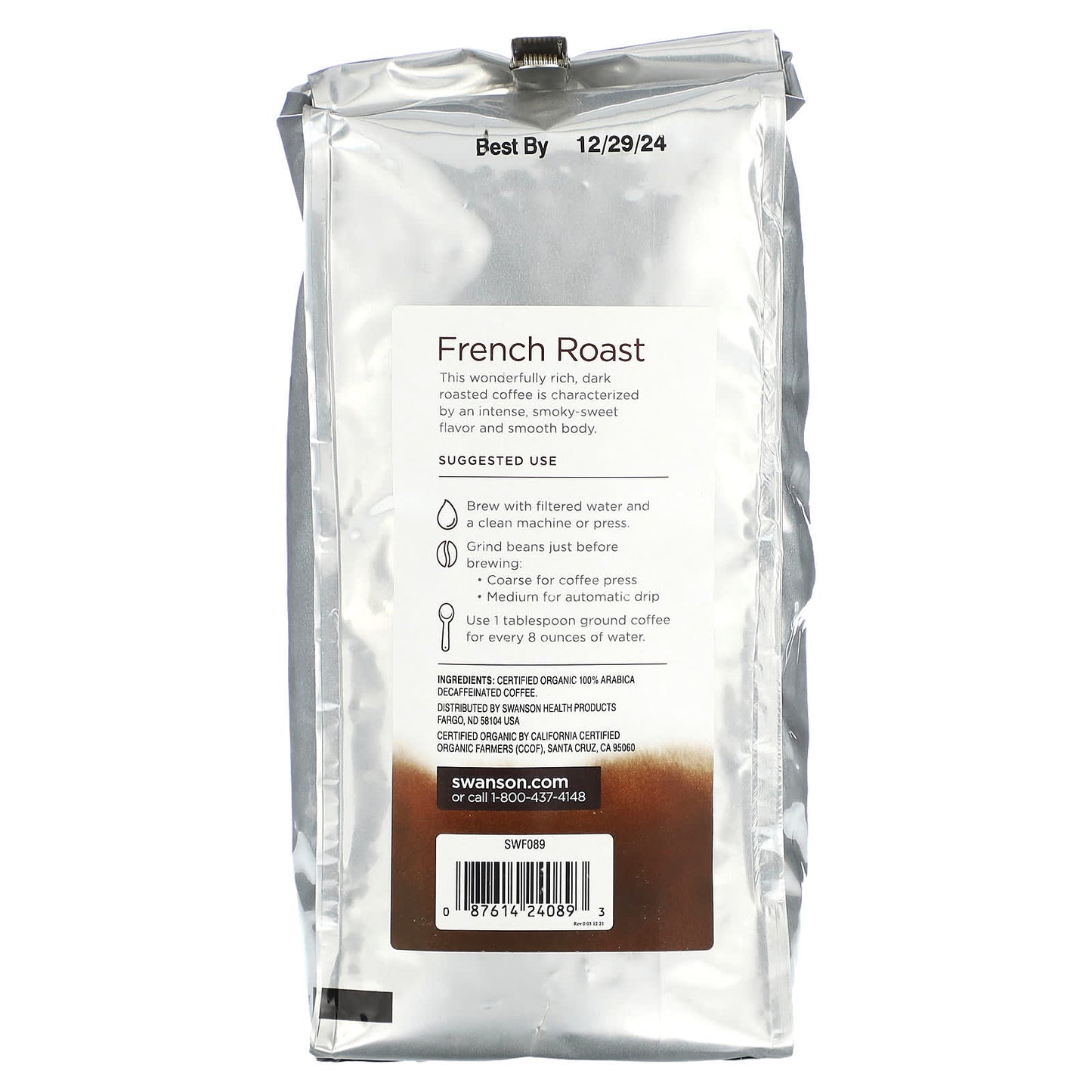 Swanson, Organic French Roast Coffee, Whole Bean, Dark Roast, Decaf, 16 oz (454 g) - Image 2