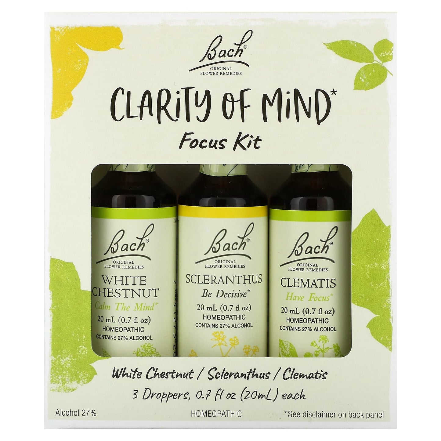 Bach Clarity of Mind Focus Kit with 3 Flower Remedies, 0.7 fl oz (20 ml) Each - Image 1