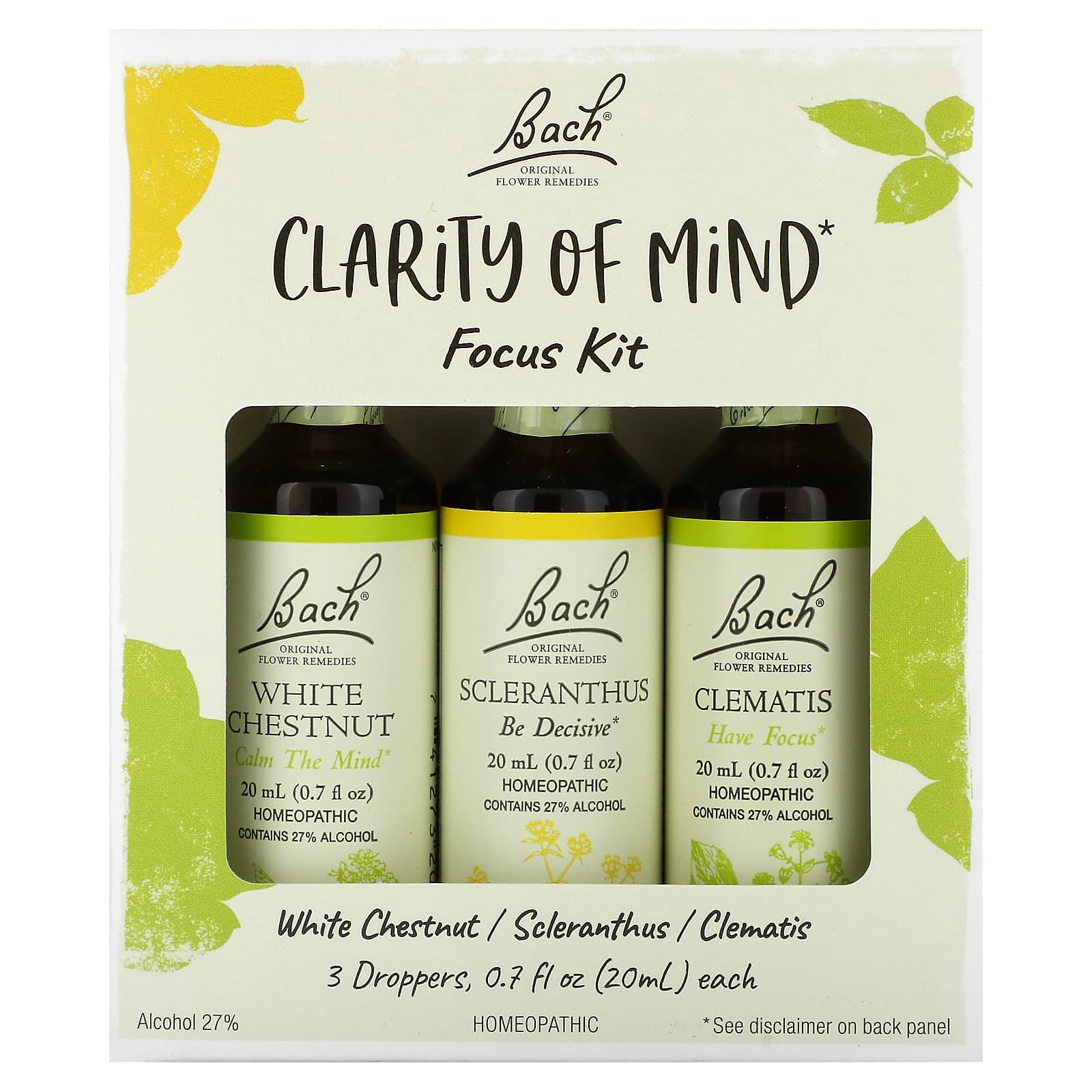 Bach Clarity of Mind Focus Kit with 3 Flower Remedies, 0.7 fl oz (20 ml) Each - Image 1