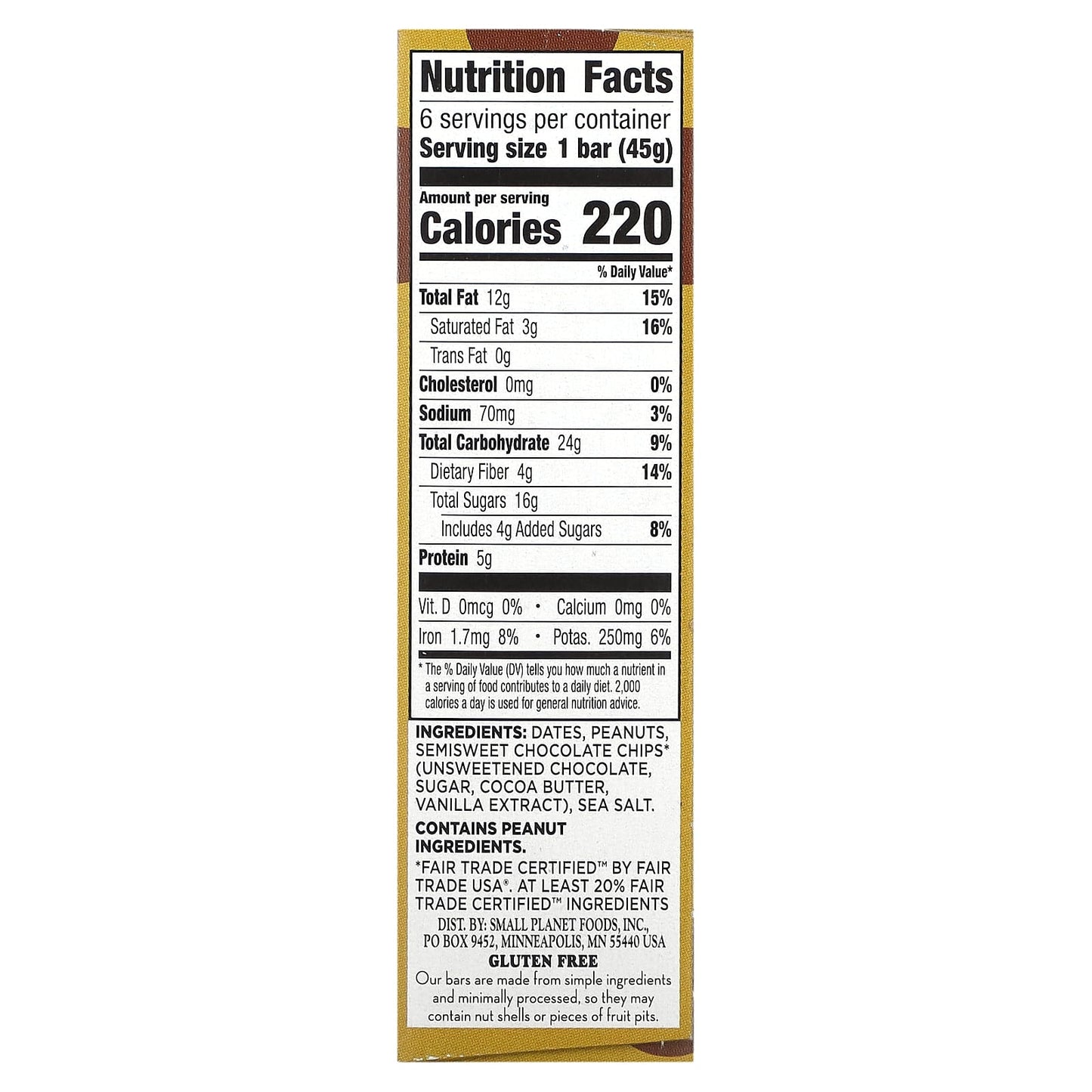 Larabar, The Original Real Fruit & Nut Bar, Peanut Butter Chocolate Chip, 6 Bars, 1.6 oz (45 g) Each - Image 2