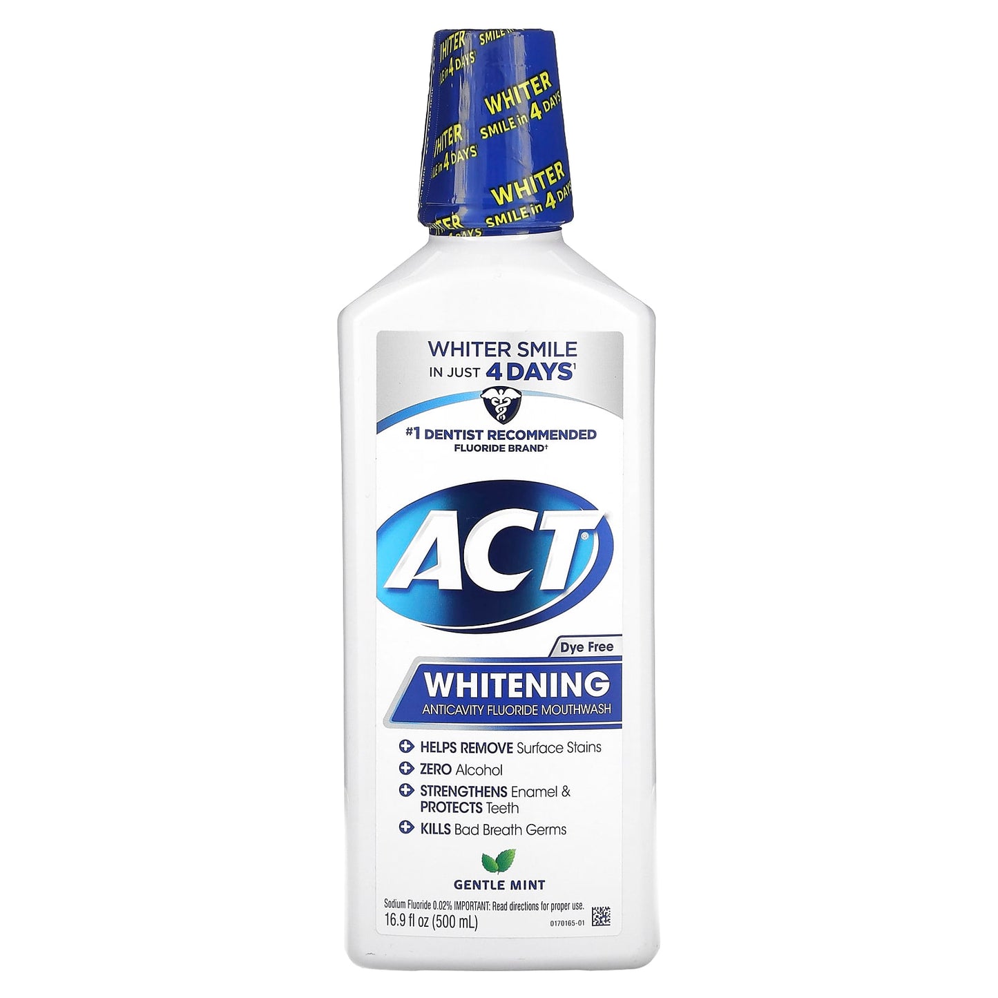 Act Whitening Anticavity Mouthwash, Gentle Mint, Alcohol Free, 16.9 fl oz - Image 1
