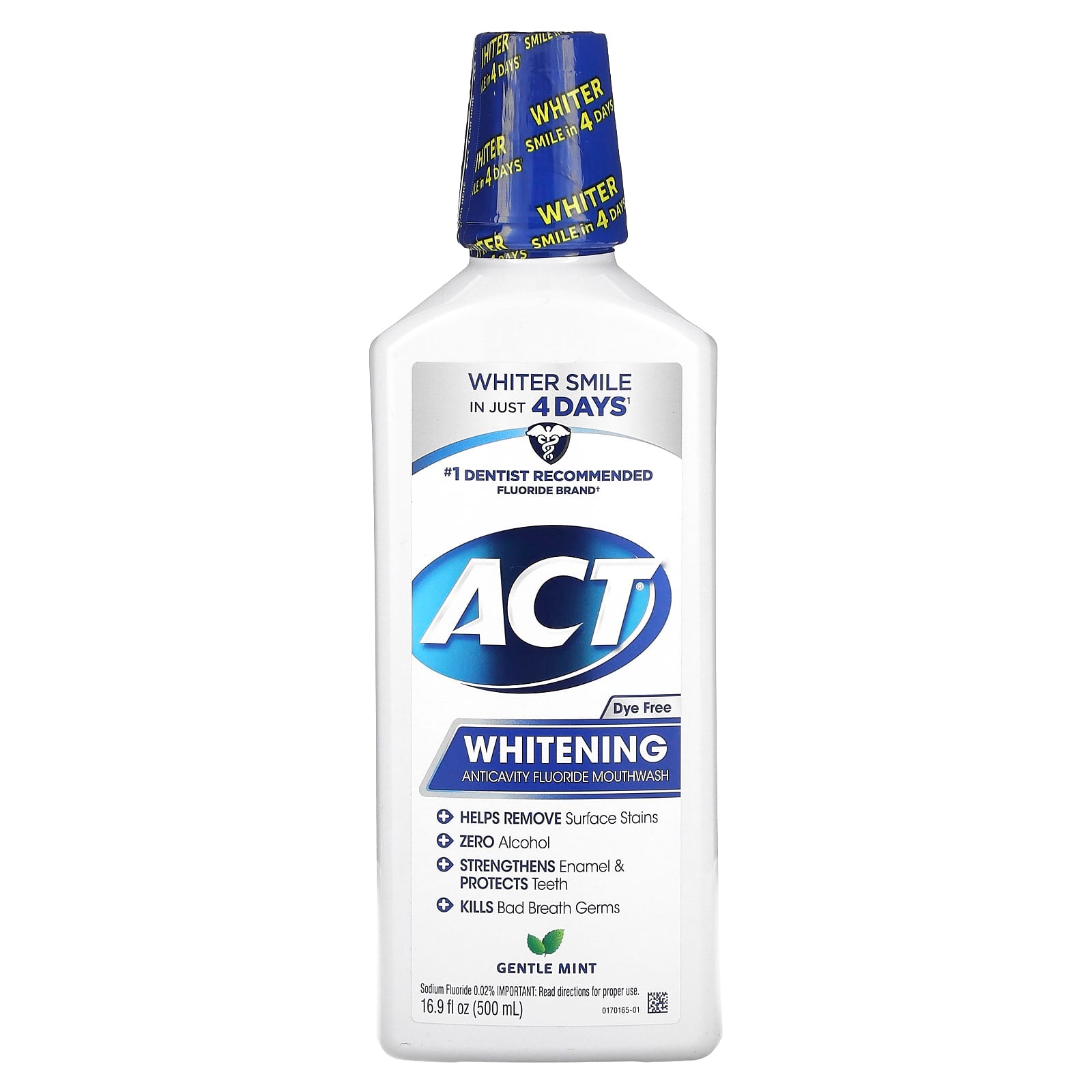 Act Whitening Anticavity Mouthwash, Gentle Mint, Alcohol Free, 16.9 fl oz - Image 1