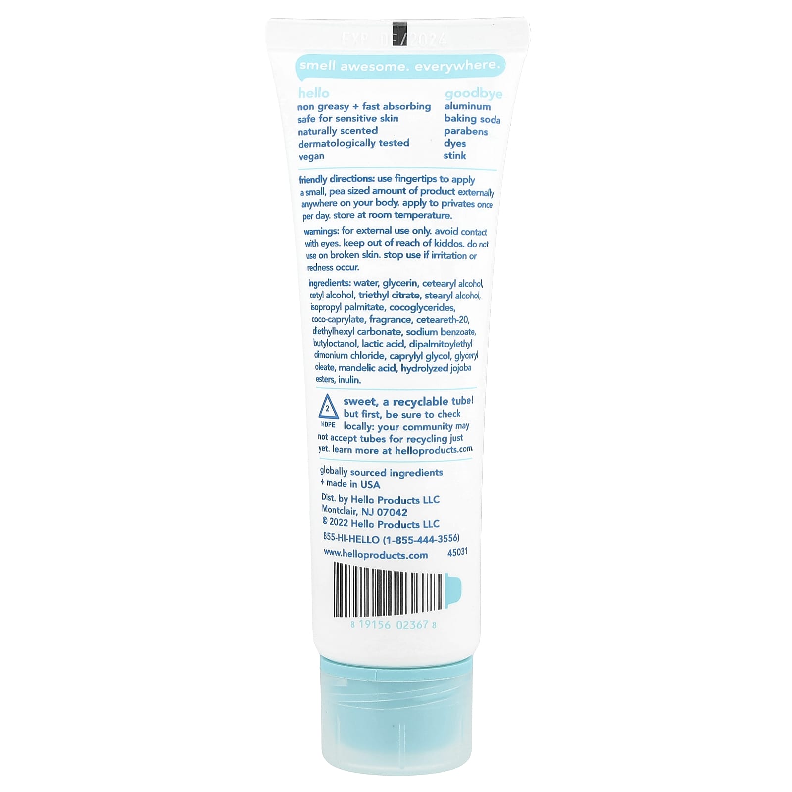 Natural Deodorant Cream for Sensitive Skin, Clean + Fresh, 3 oz (85g) by Hello - Image 2