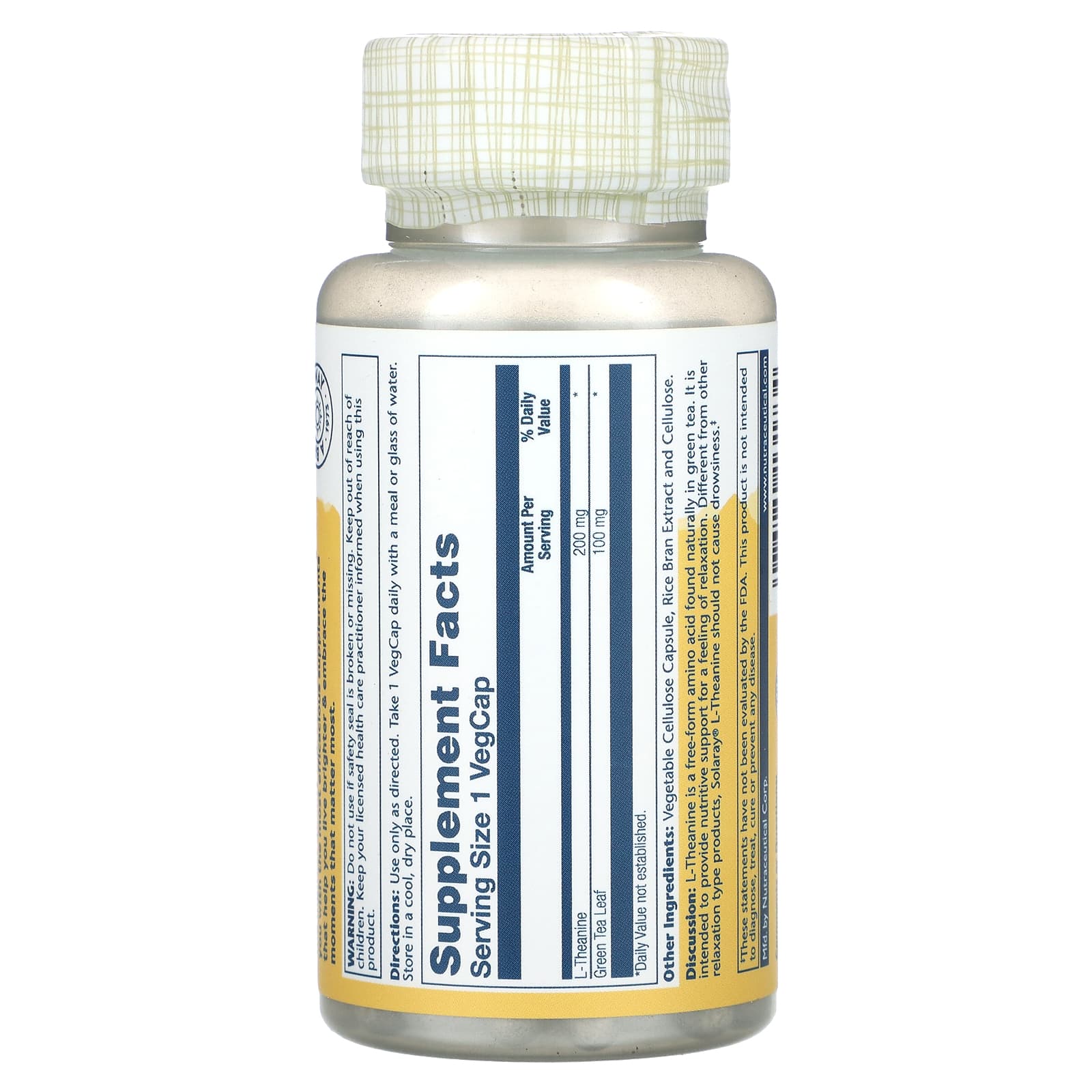 Solaray, L-Theanine With Green Tea, 90 VegCaps - Image 2