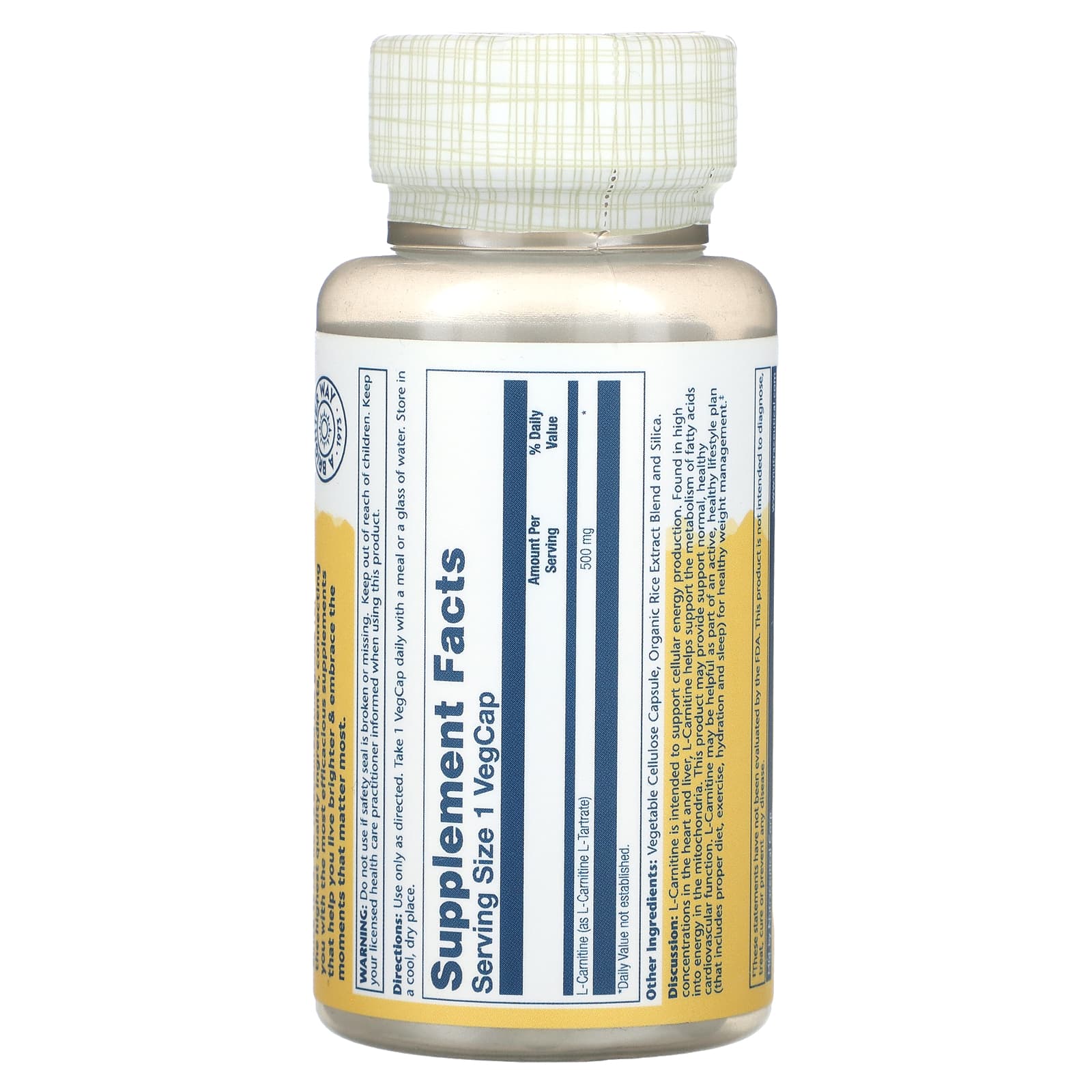 Solaray, L-Carnitine, 500 mg, 60 Vegcaps - Image 2