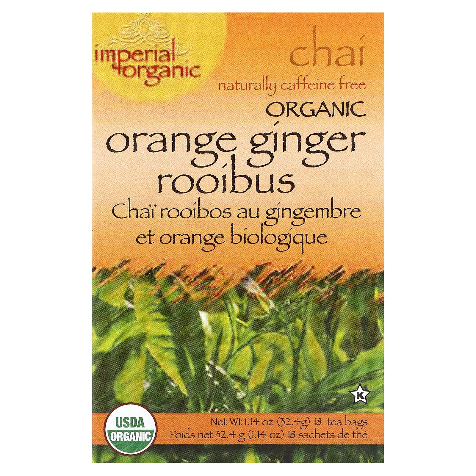 Uncle Lee's Tea, Imperial Organic, Orange Ginger Rooibus Chai, Caffeine Free, 18 Tea Bags, 1.14 oz (32.4 g) - Image 1