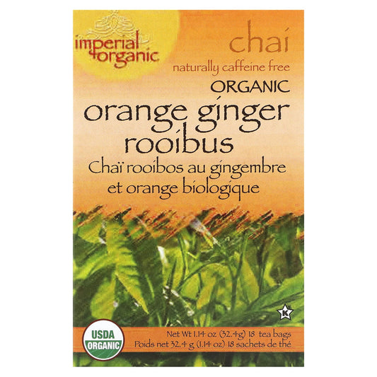 Uncle Lee's Tea, Imperial Organic, Orange Ginger Rooibus Chai, Caffeine Free, 18 Tea Bags, 1.14 oz (32.4 g) - Image 1
