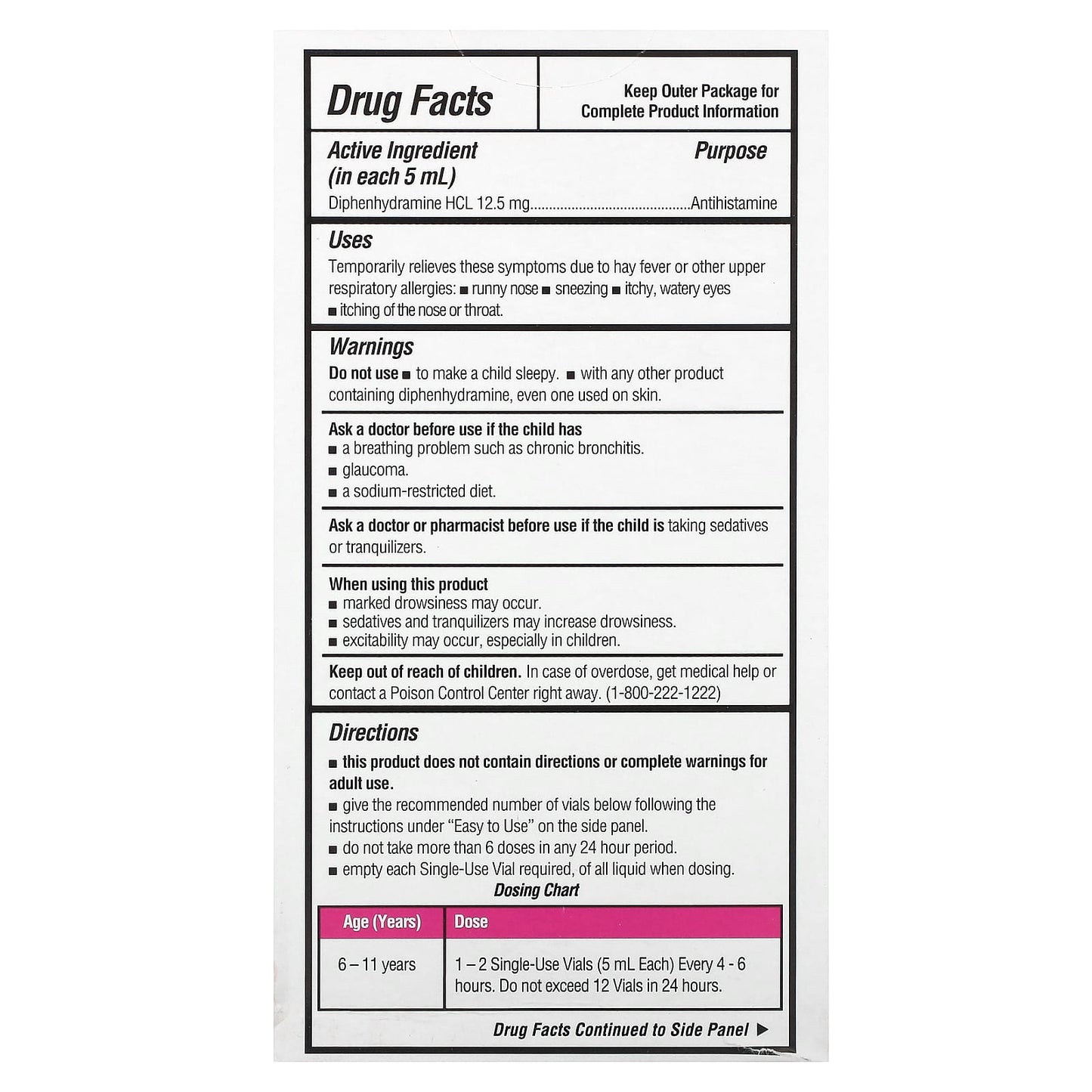 DrKids, Children's Allergy Relief, Ages 6-11 Years, Mixed Berry, 20 Single-Use Vials, 0.17 fl oz (5 ml ) Each