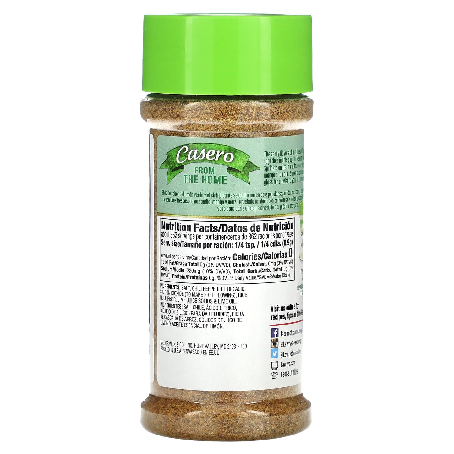 Lawry's, Casero, Chili & Lime Seasoning, 11.5 oz (326 g) - Image 2