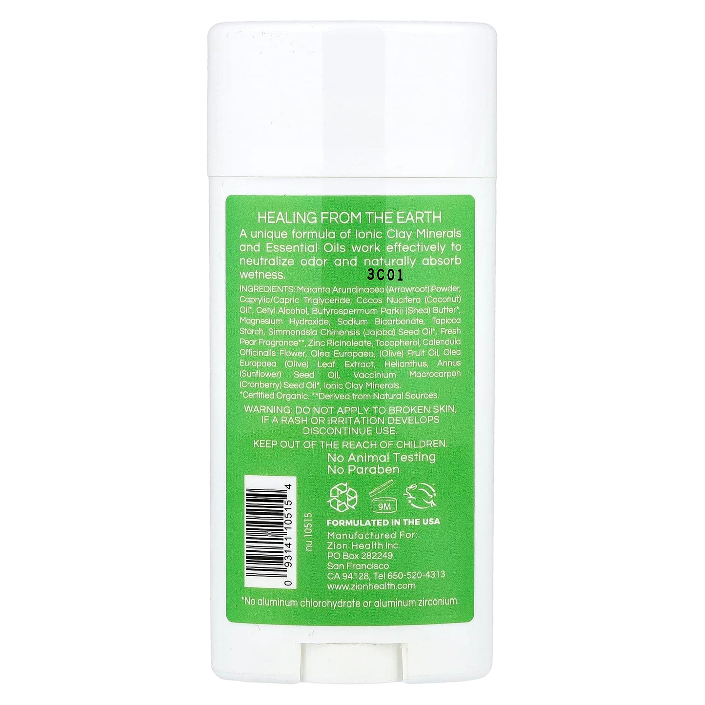 Zion Health, Bold, ClayDry Deodorant, Fresh Pear, 2.8 oz (80 g) - Image 2