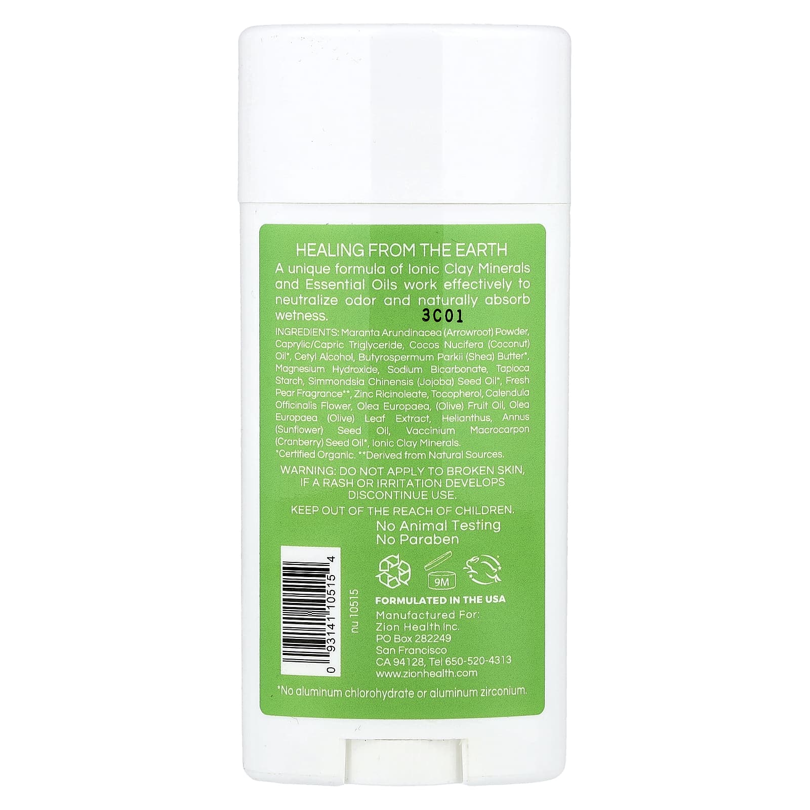 Zion Health, Bold, ClayDry Deodorant, Fresh Pear, 2.8 oz (80 g) - Image 2