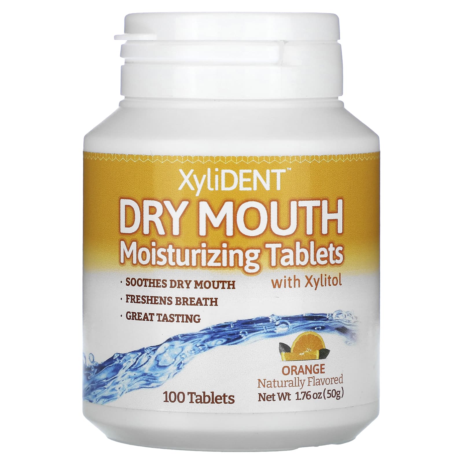 XyliDENT, Dry Mouth Moisturizing Tablets with Xylitol, Orange, 100 Tablets - Image 1