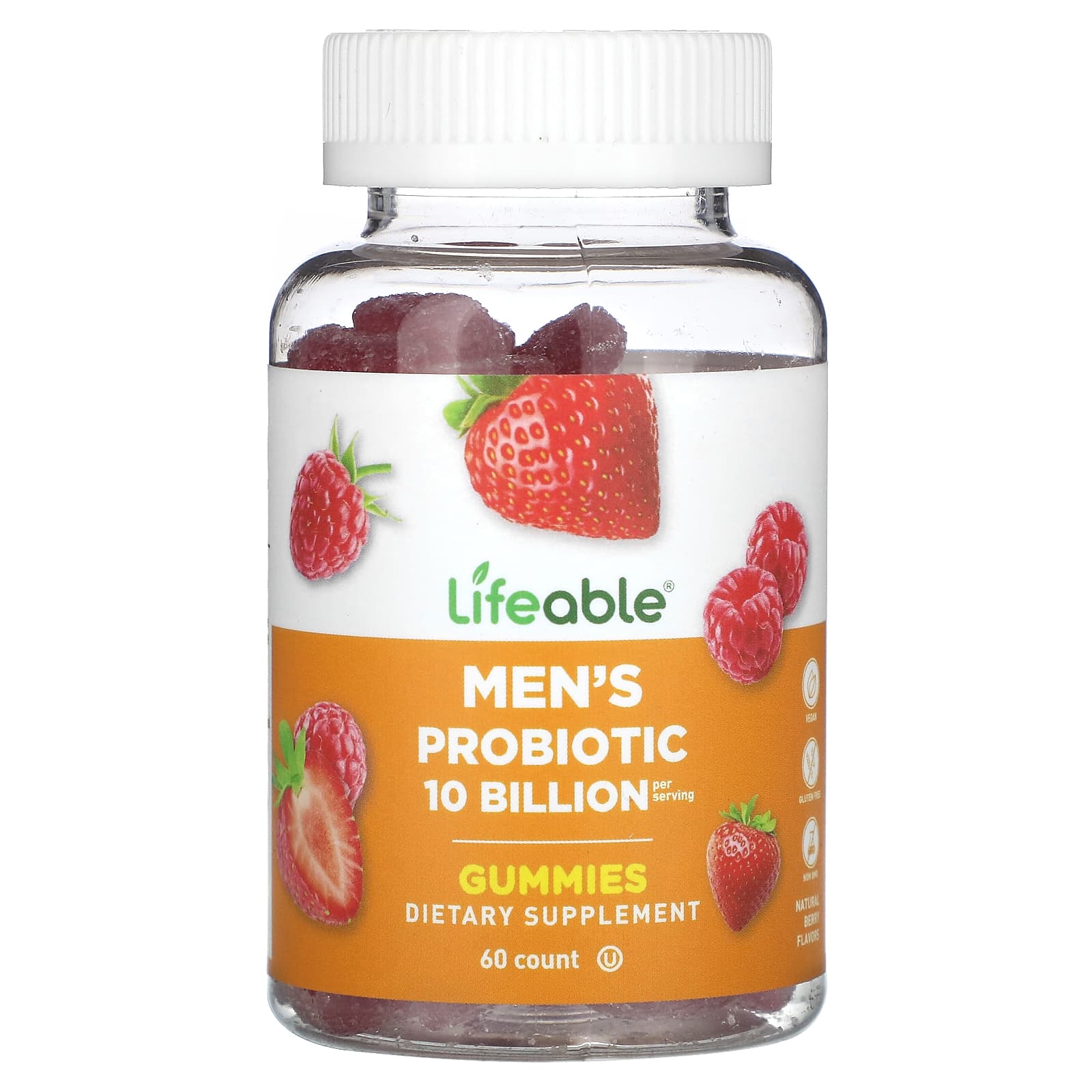 Lifeable, Men's Probiotic Gummies, Natural Berry, 60 Gummies (5 Billion per Gummy) - Image 1