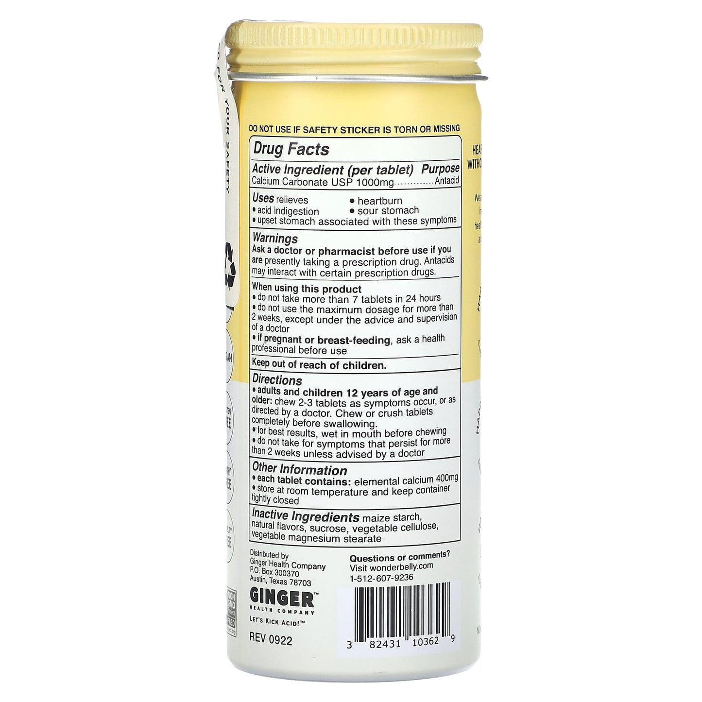 Wonderbelly, Antacid, Lemon Sorbet, 60 Chewable Tablets (1,000 mg per Tablet) - Image 2