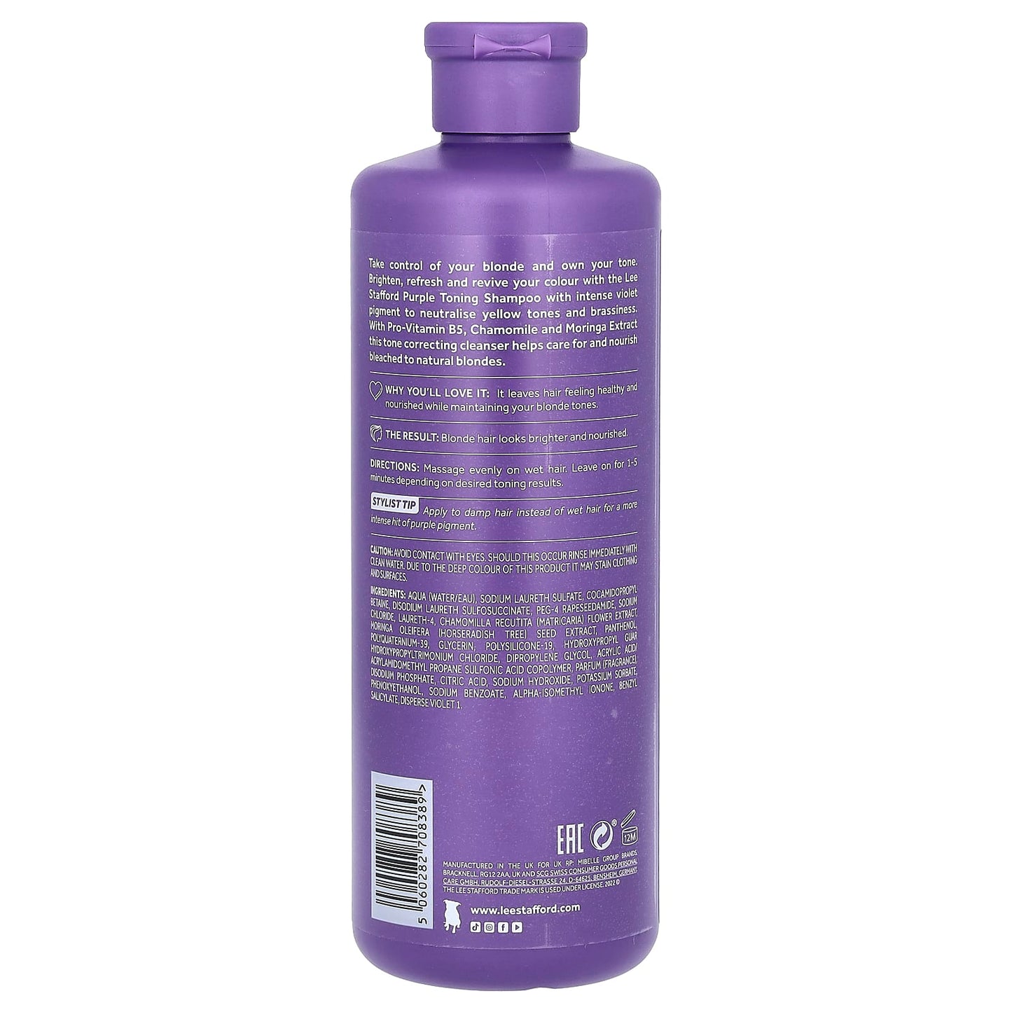 Lee Stafford, Bleach Blondes, Purple Toning Shampoo, For Bleached, Highlighted & Naturally Light Blonde Hair, 16.9 fl oz (500 ml) - Image 2