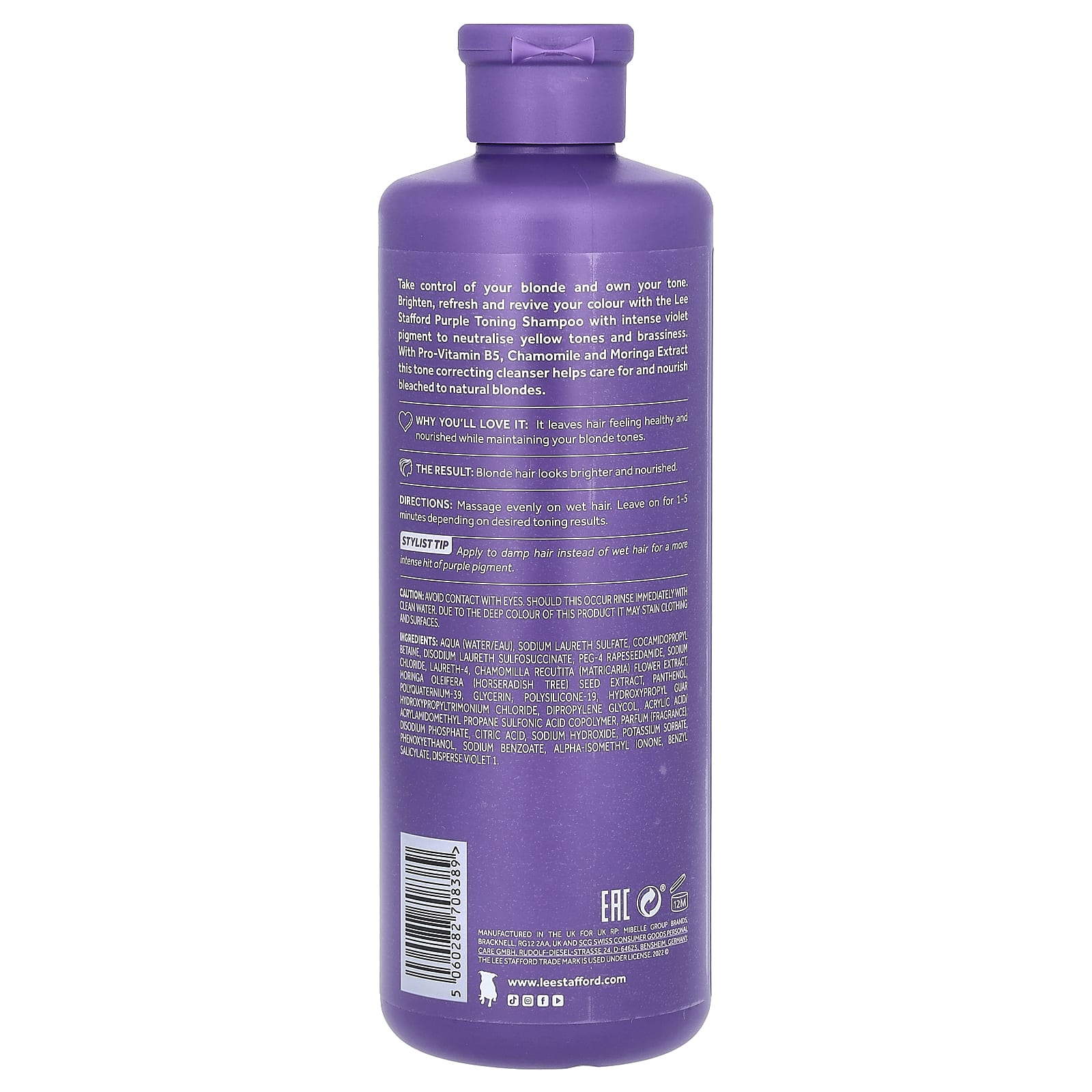 Lee Stafford, Bleach Blondes, Purple Toning Shampoo, For Bleached, Highlighted & Naturally Light Blonde Hair, 16.9 fl oz (500 ml) - Image 2