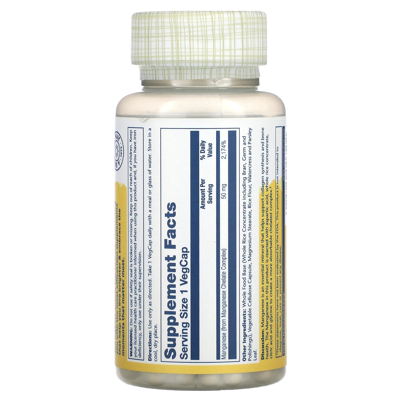 Solaray, Manganese, Advanced Chelate Complex, 50 mg, 100 VegCaps - Image 2