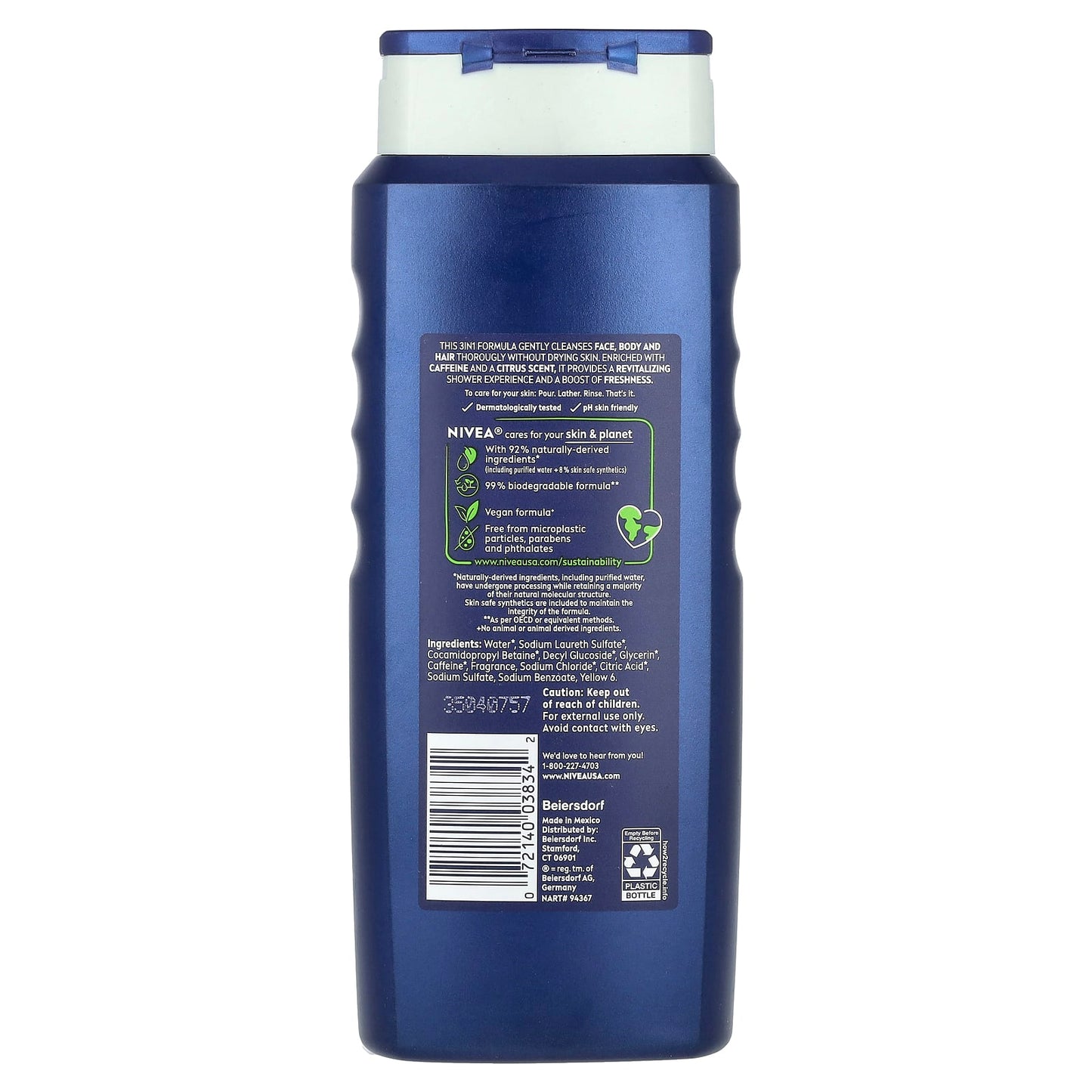 Nivea, Men, Boost 3-In-1 Body Wash, Citrus Scent + Caffeine, 16.9 fl oz (500 ml) - Image 2