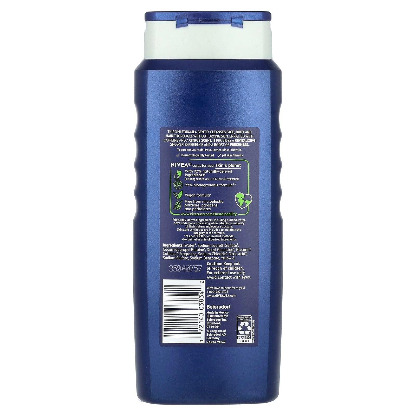 Nivea, Men, Boost 3-In-1 Body Wash, Citrus Scent + Caffeine, 16.9 fl oz (500 ml) - Image 2