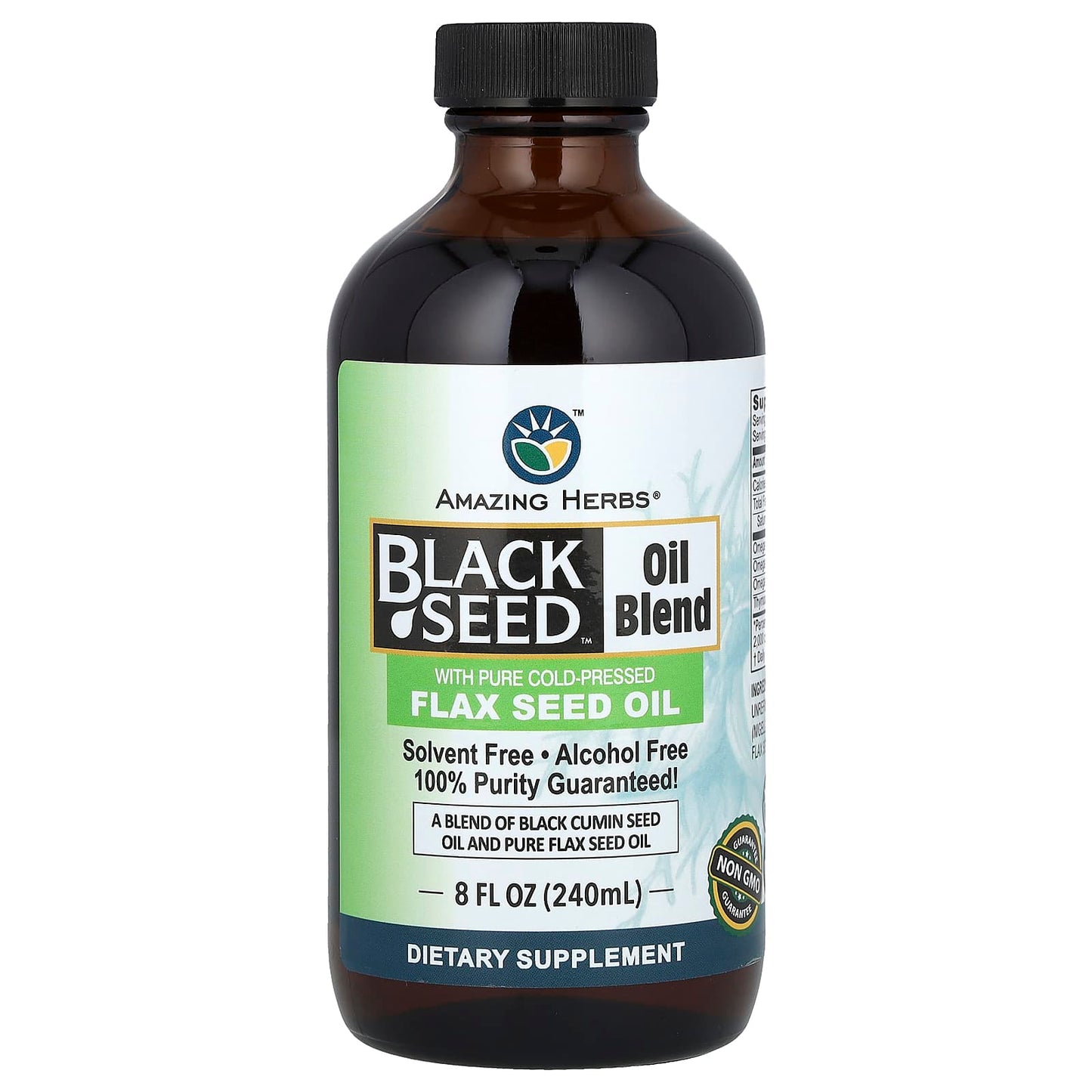 Black Seed Oil Blend with Flax Seed Oil - 8 fl oz (240 ml) - Amazing Herbs - Image 1