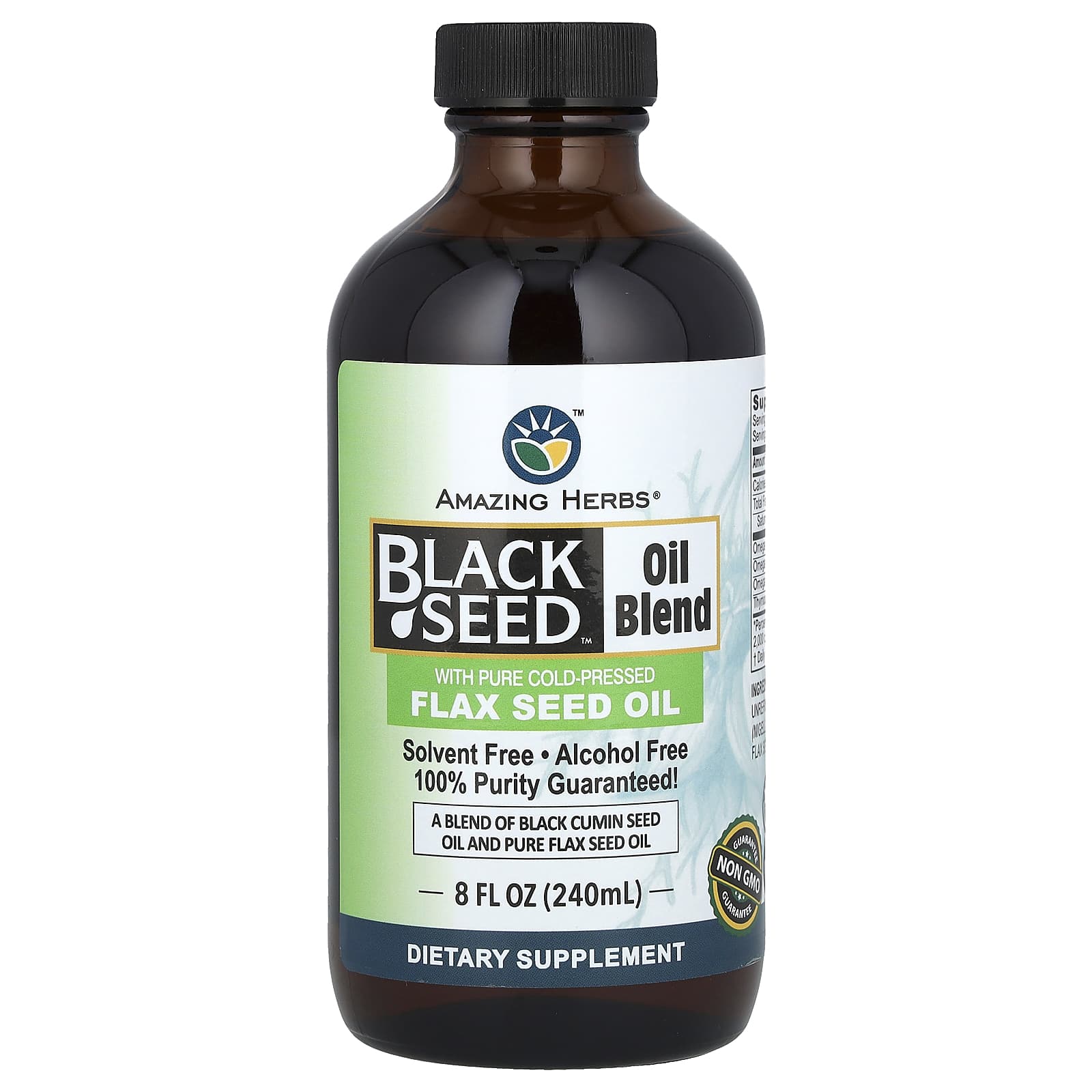 Black Seed Oil Blend with Flax Seed Oil - 8 fl oz (240 ml) - Amazing Herbs - Image 1