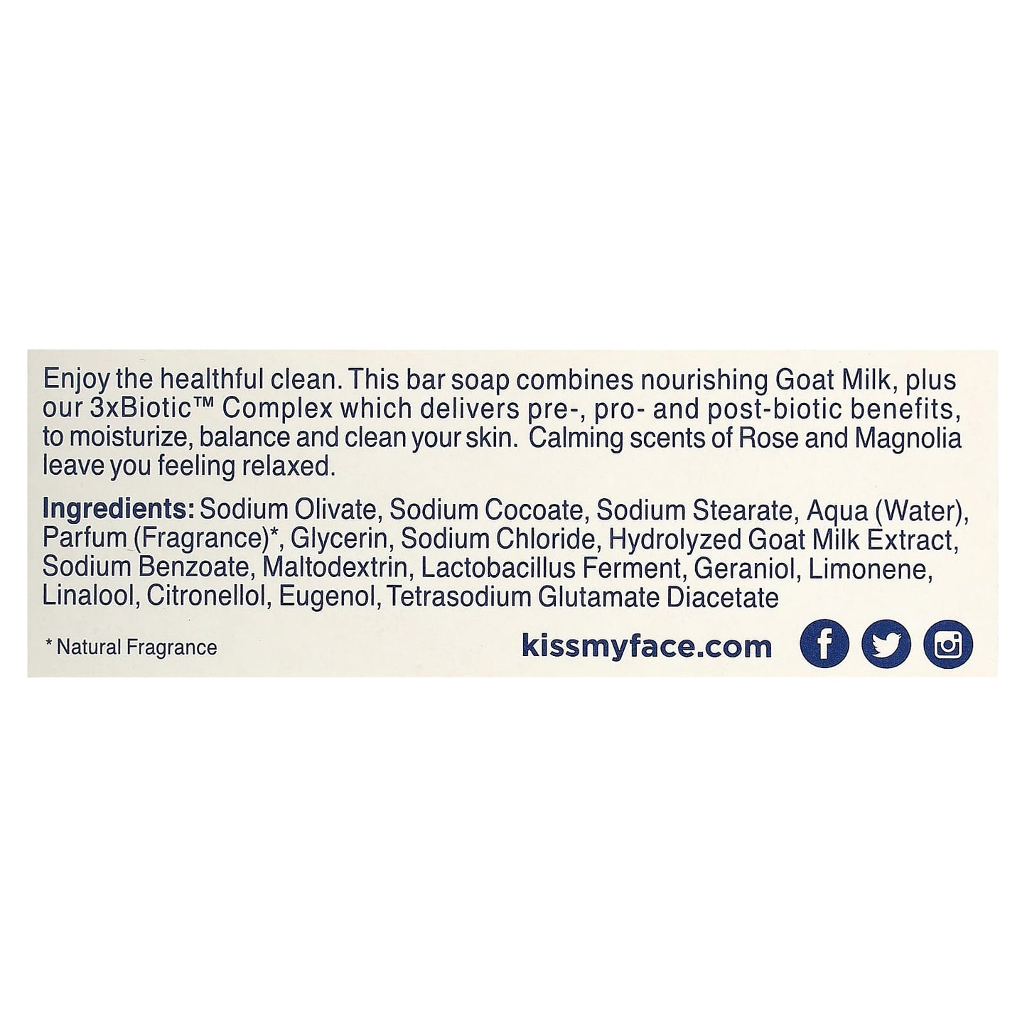 Kiss My Face, Goat Milk Bar Soap, Rose + Magnolia, 5 oz (142 g) - Image 2
