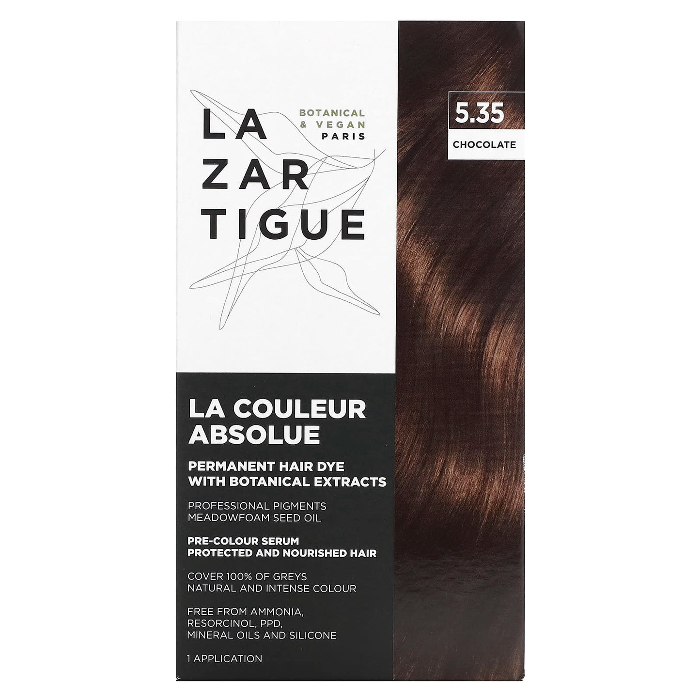 Lazartigue, Permanent Hair Dye with Botanical Extracts, 5.35 Chocolate, 1 Application - Image 1