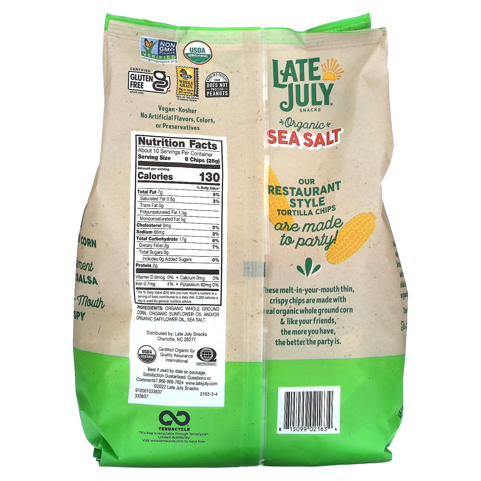 Late July, Organic Tortilla Chips, Thin & Crispy, Sea Salt, 10.1 oz (286 g) - Image 2
