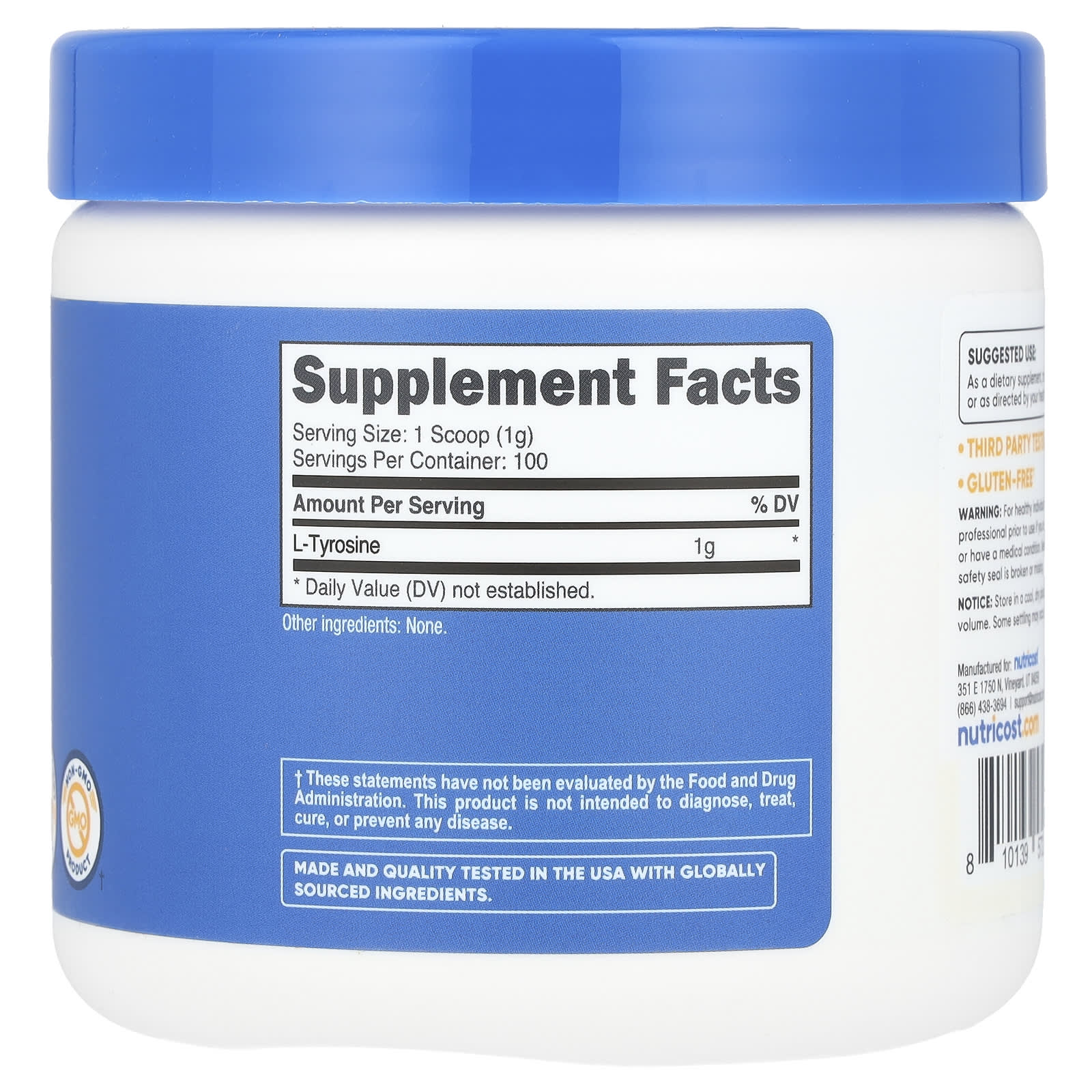 Nutricost, L-Tyrosine, Unflavored, 3.6 oz (102 g) - Image 2