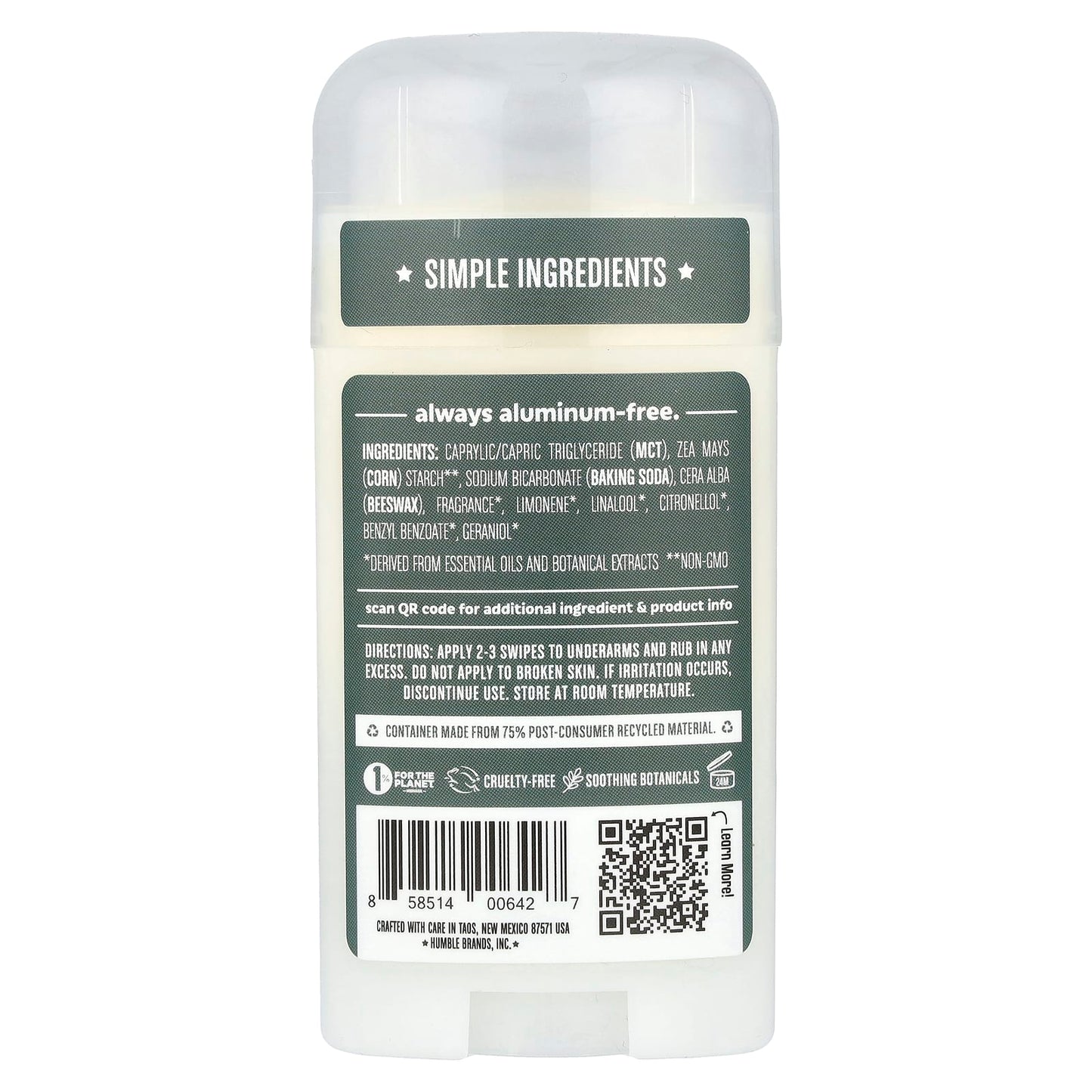 Natural Aluminum-Free Deodorant by Humble Brands - Black Spruce 2.5 oz - Image 2