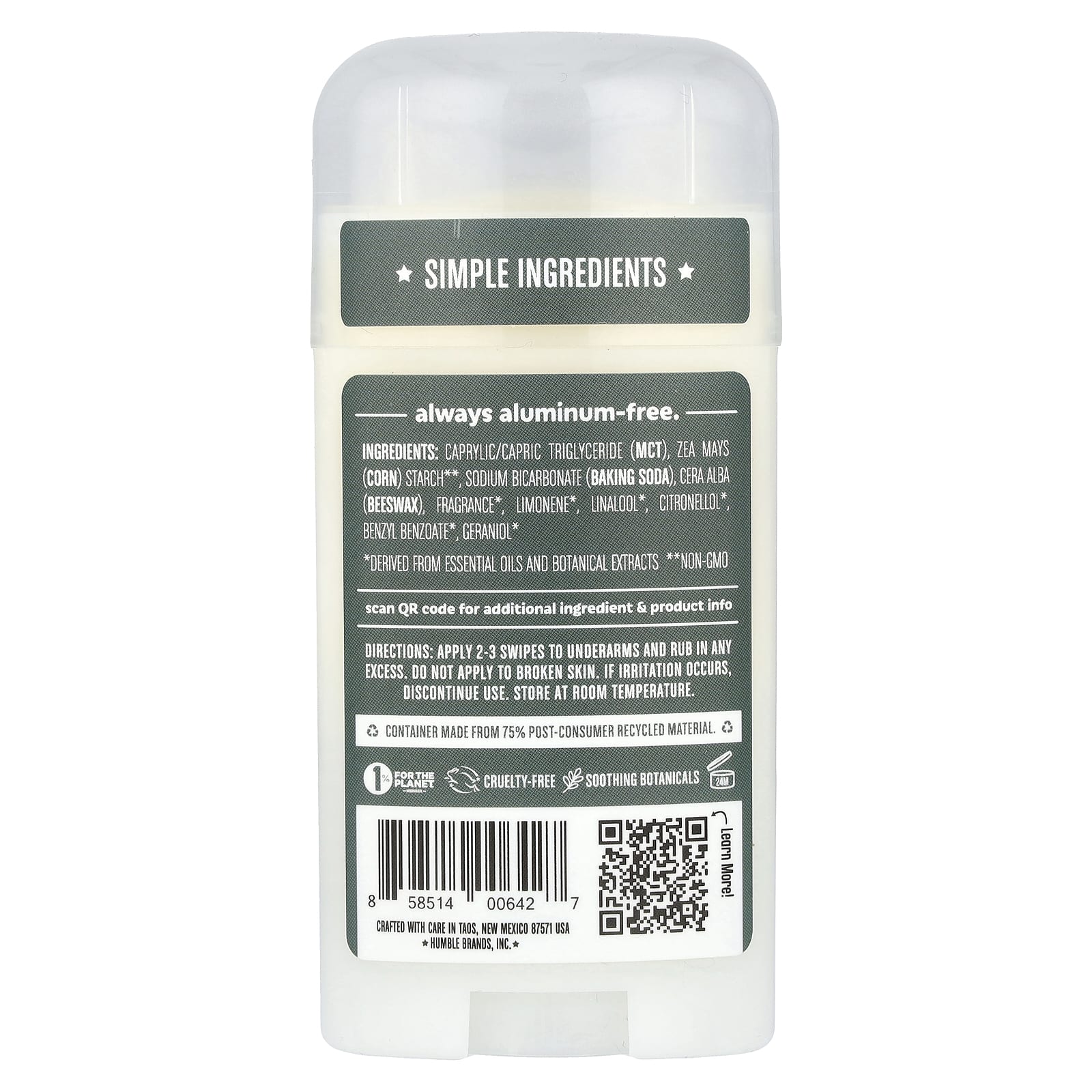 Natural Aluminum-Free Deodorant by Humble Brands - Black Spruce 2.5 oz - Image 2