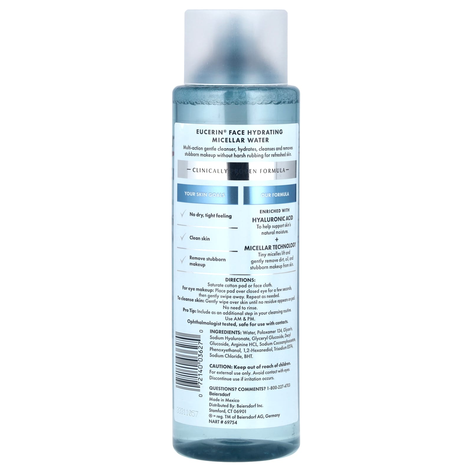 Eucerin Hydrating Micellar Water, Fragrance-Free, 13.5 fl oz (400 ml) - Image 2