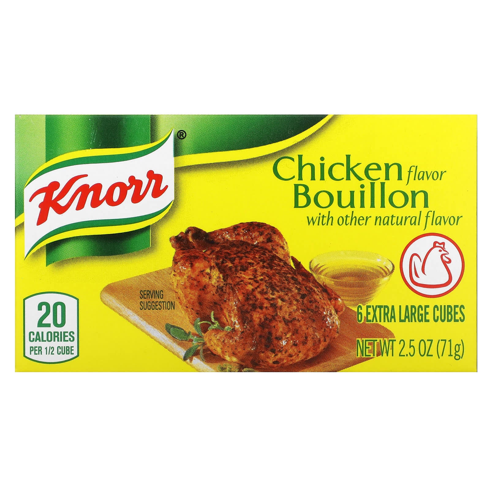 Knorr, Chicken Flavor Bouillon, 6 Extra Large Cubes, 2.5 oz (71 g) - Image 1