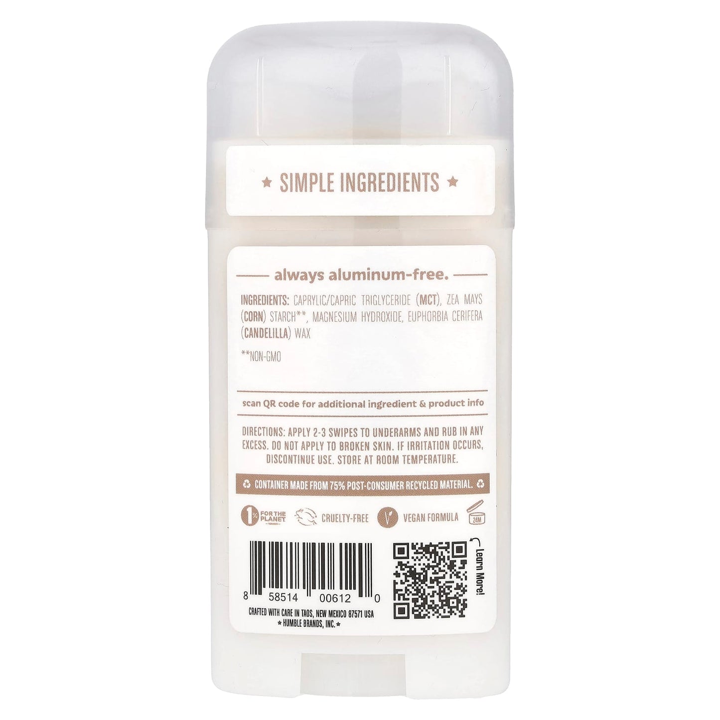 Natural, Aluminum-Free Deodorant by Humble Brands (2.5 oz, Unscented) - Image 2