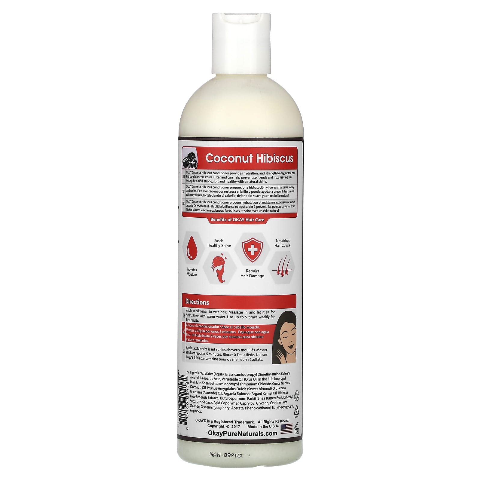 Okay Pure Naturals, Conditioner, Coconut Hibiscus, 12 fl oz (355 ml) - Image 2