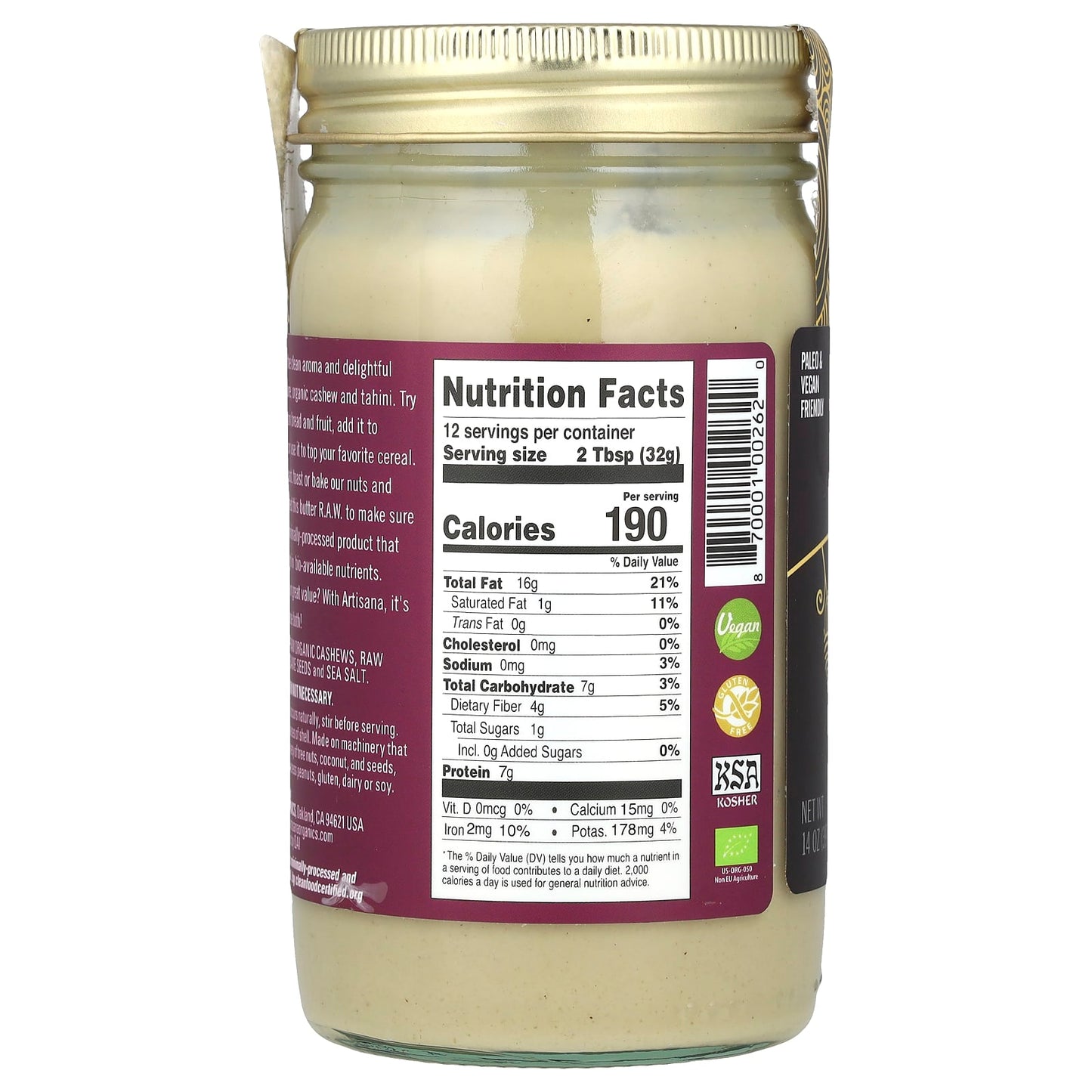 Raw Organic Cashew & Tahini Butter by Artisana - 14 oz (397g) - Image 2
