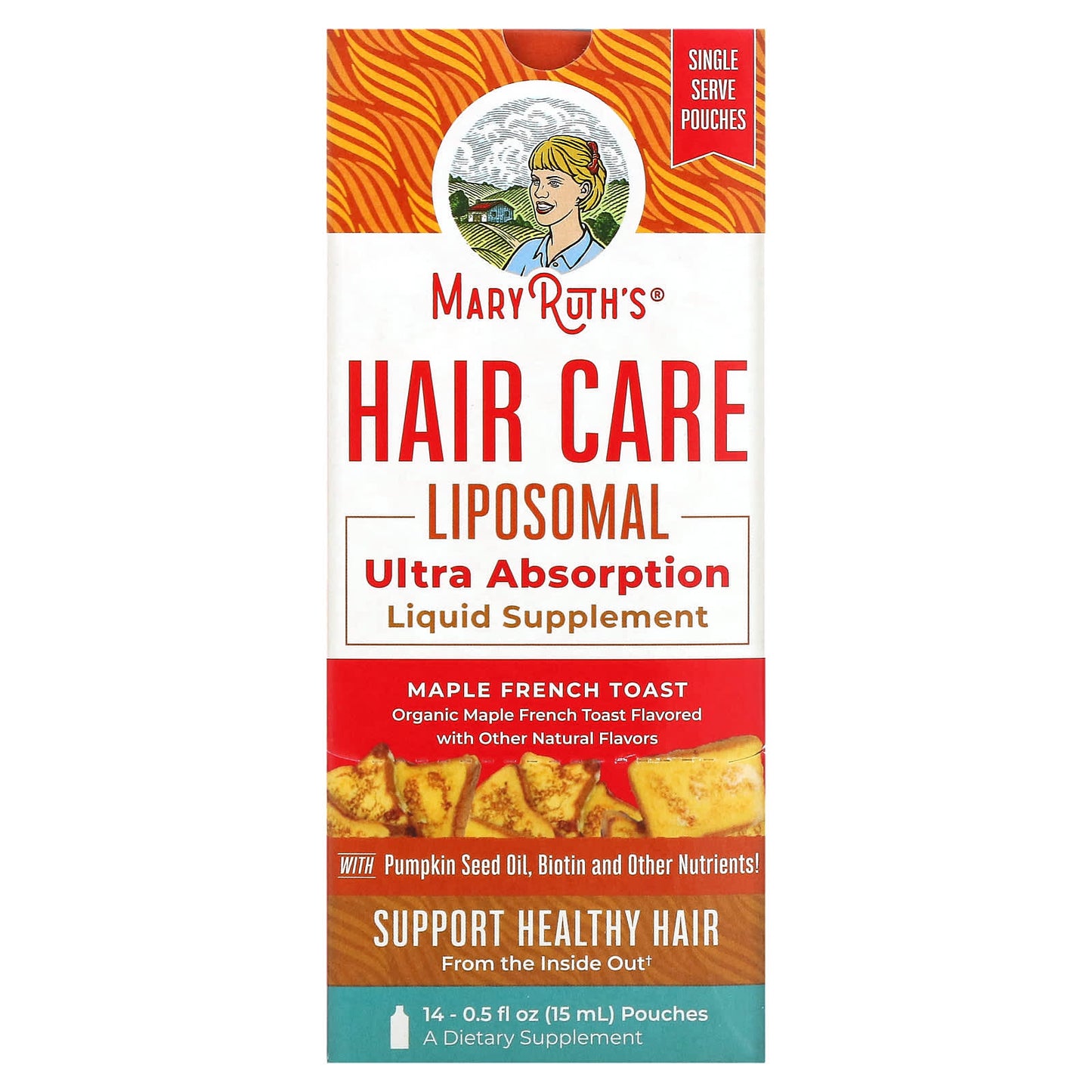MaryRuth's, Hair Care Liposomal, Maple French Toast, 14 Pouches, 0.5 fl oz (15 ml) Each - Image 1