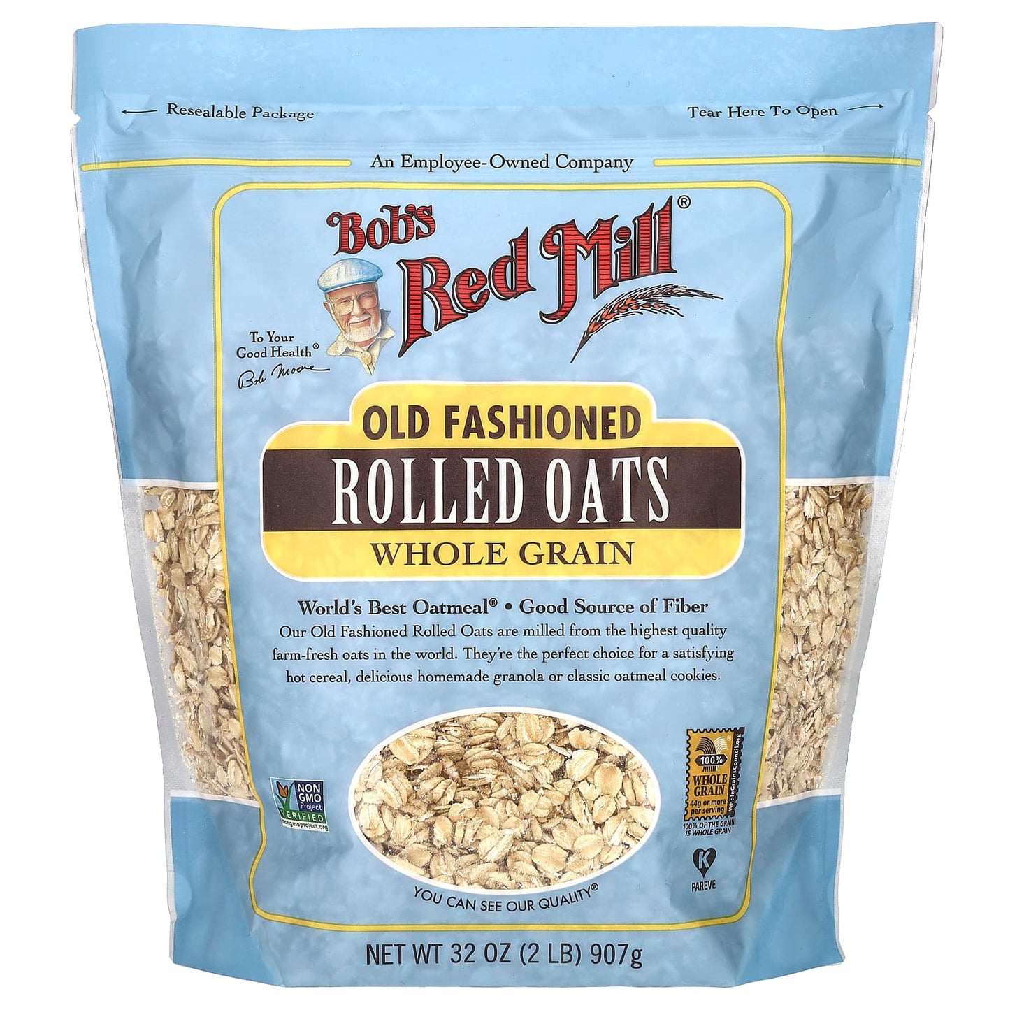 Whole Grain Old Fashioned Rolled Oats, Non-GMO & Kosher - 32 oz - Image 1